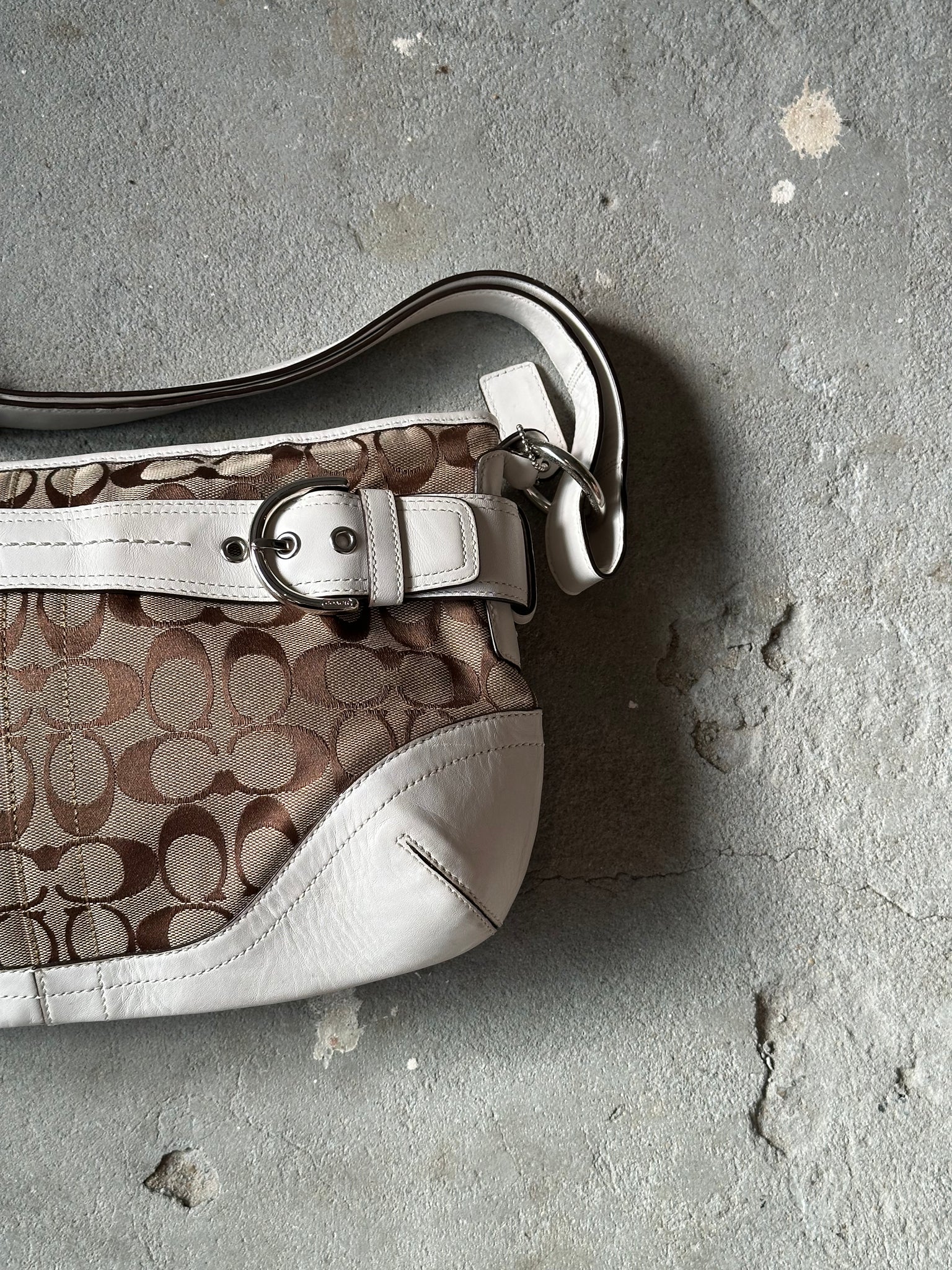 Coach 2Way Signature Sufflette Shoulder Bag Beige/White