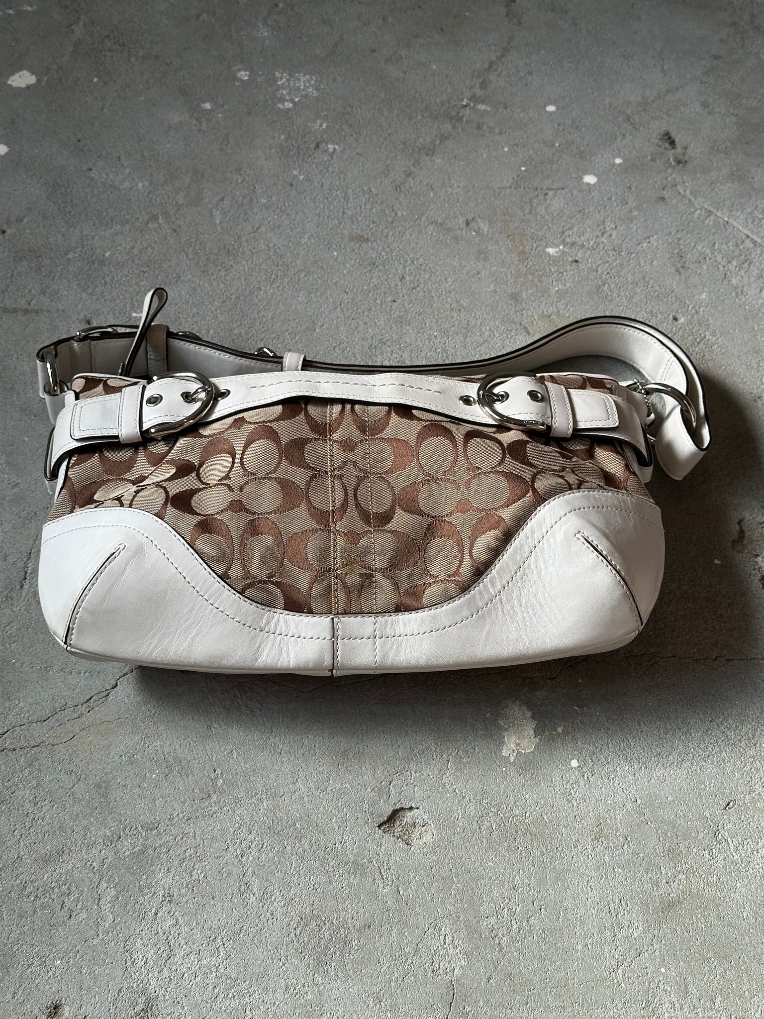 Coach 2Way Signature Sufflette Shoulder Bag Beige/White
