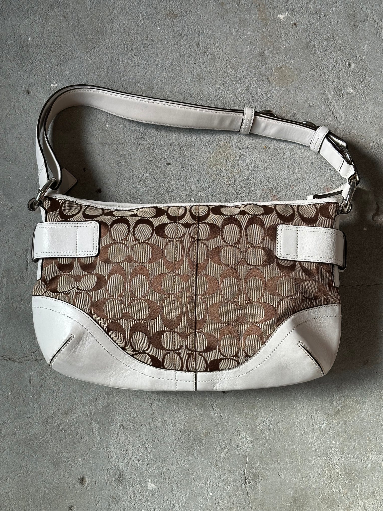 Coach 2Way Signature Sufflette Shoulder Bag Beige/White