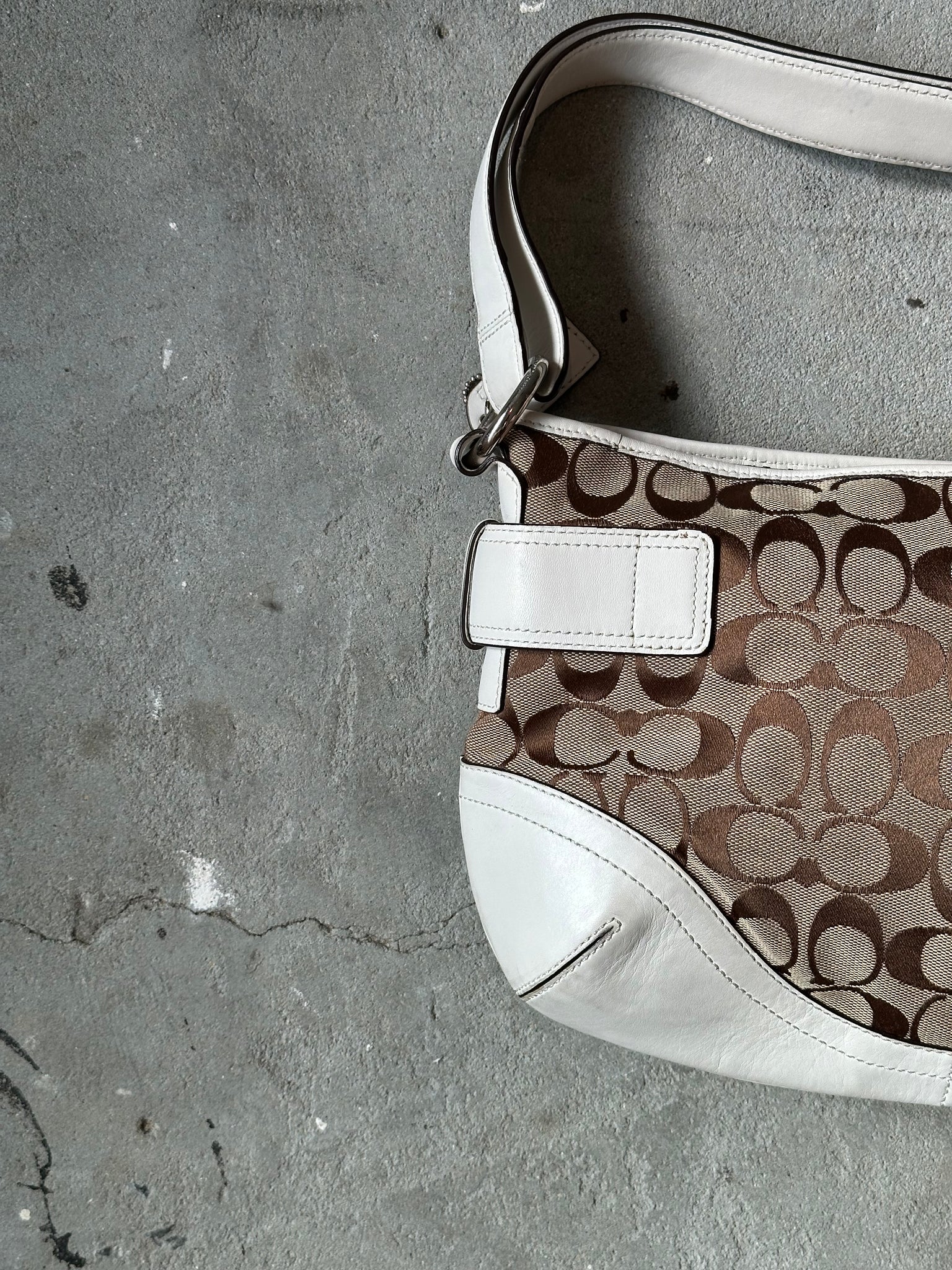 Coach 2Way Signature Sufflette Shoulder Bag Beige/White