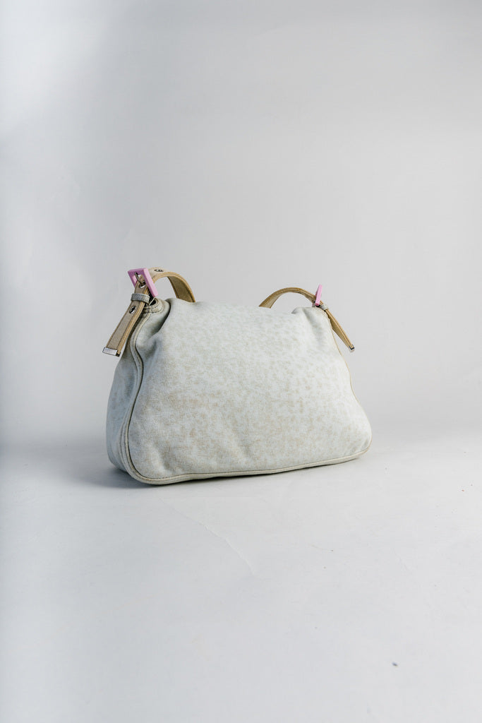 Fendi Mamma Baguette Shoulder Bag Canvas Grey Pink