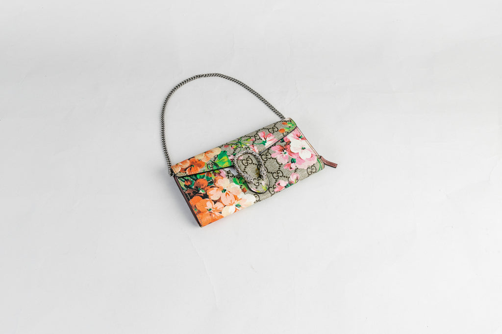 Gucci Dionysus Chain Wallet GG Supreme Blooms Mini Antique Rose