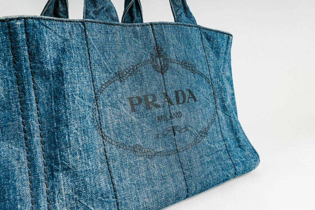 Prada Blue Canapa Denim Tote