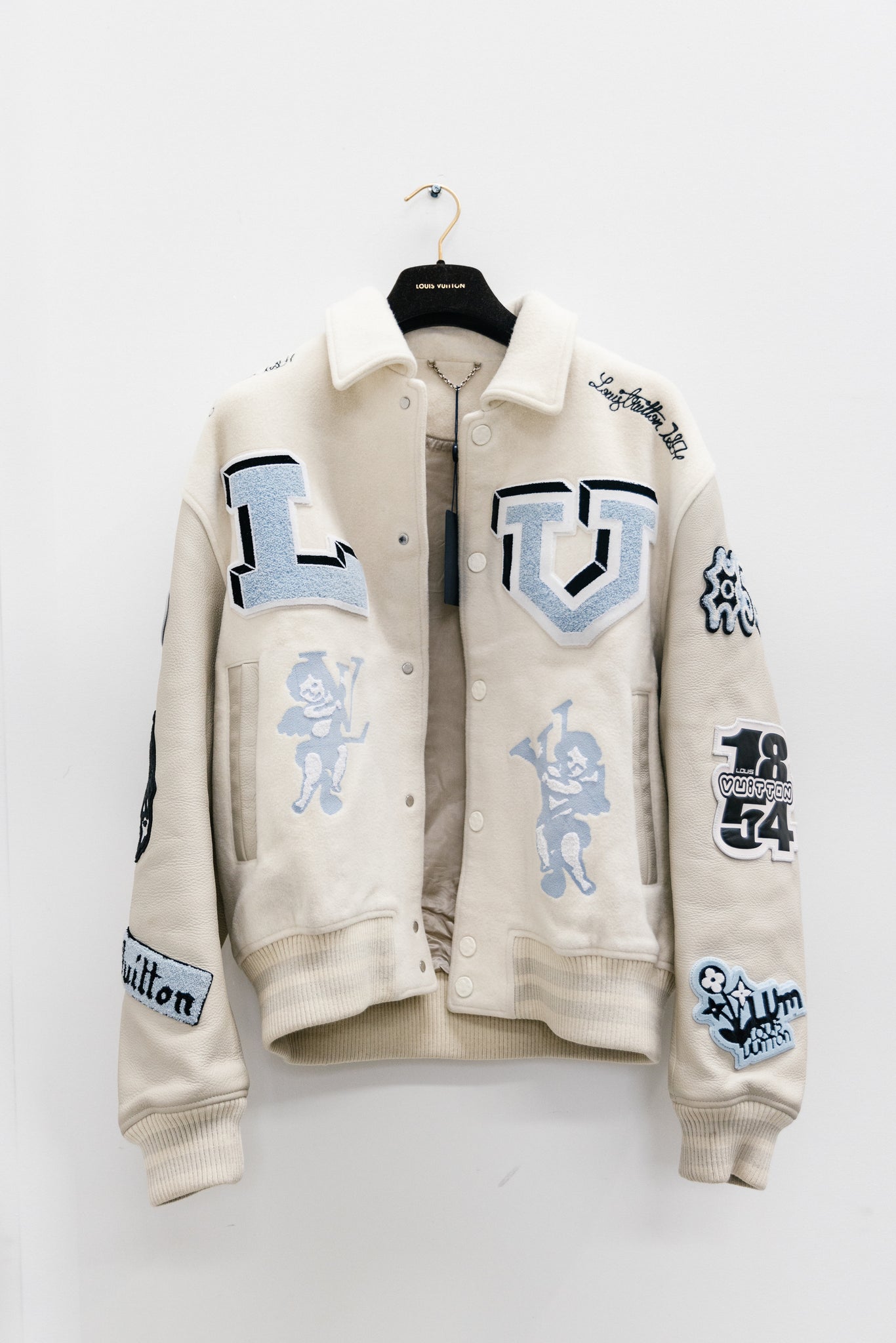 Louis Vuitton FW22 Cream Patch Bunny Varsity Jacket (Size 50)