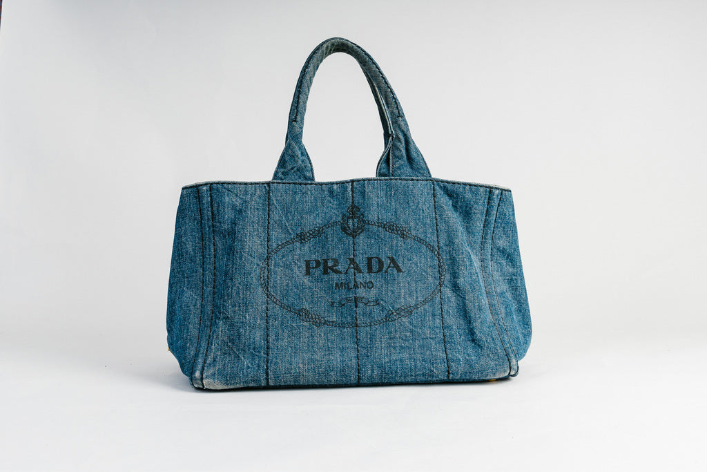 Prada Blue Canapa Denim Tote