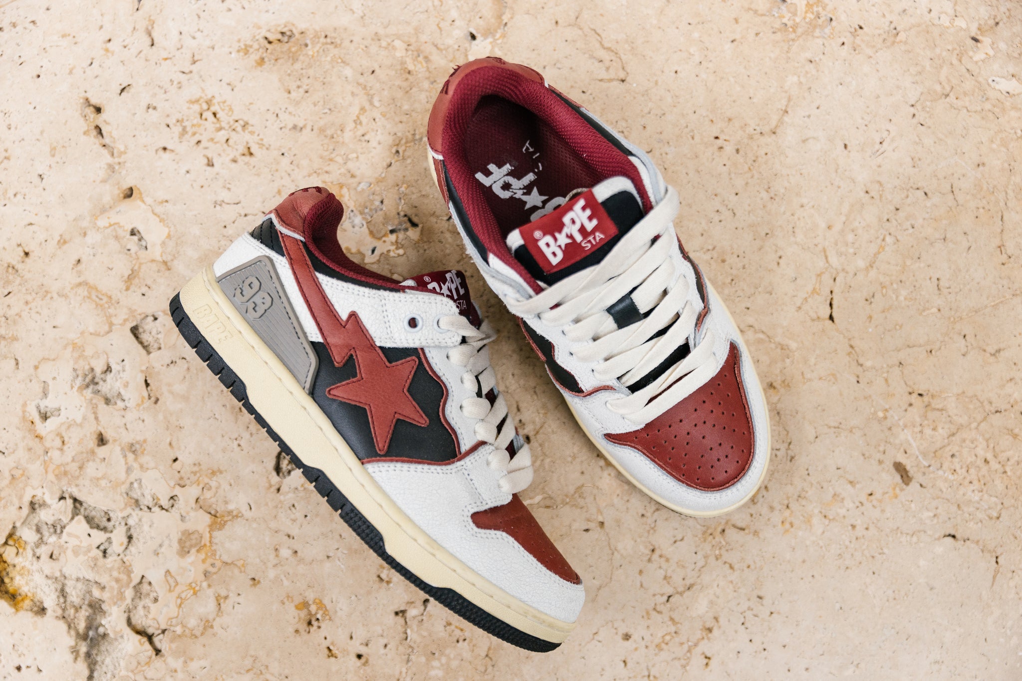 A Bathing Ape Bape SK8 Sta Vintage White Red US5