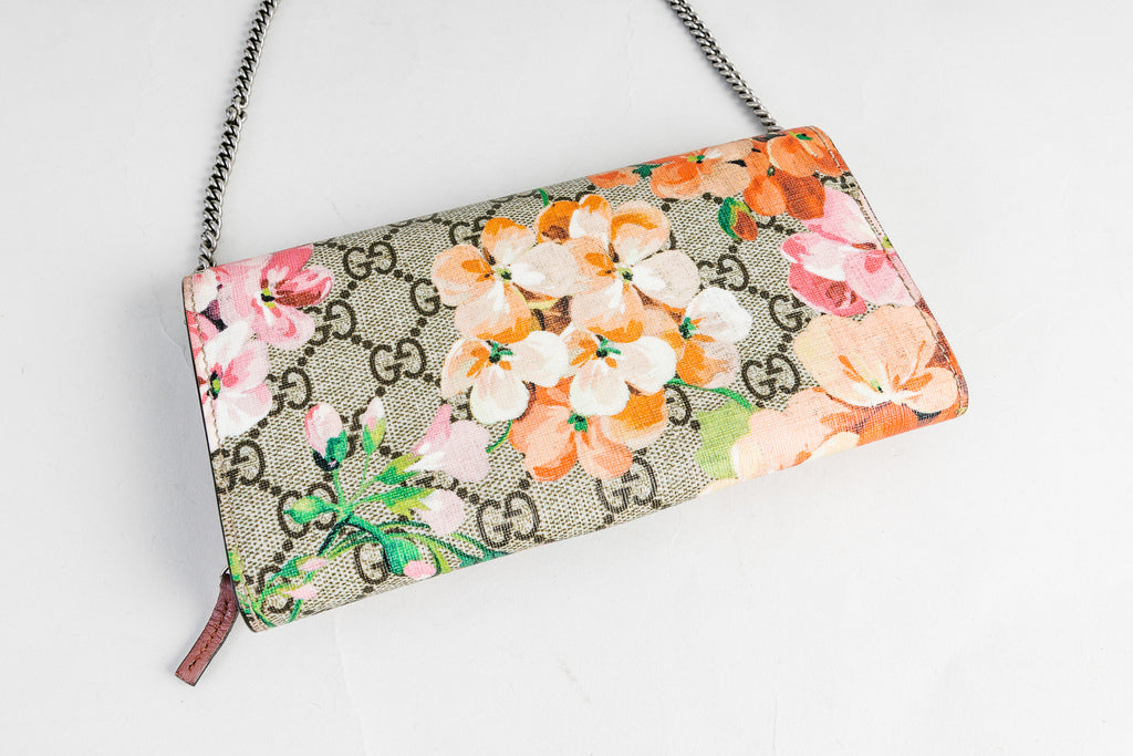 Gucci Dionysus Chain Wallet GG Supreme Blooms Mini Antique Rose