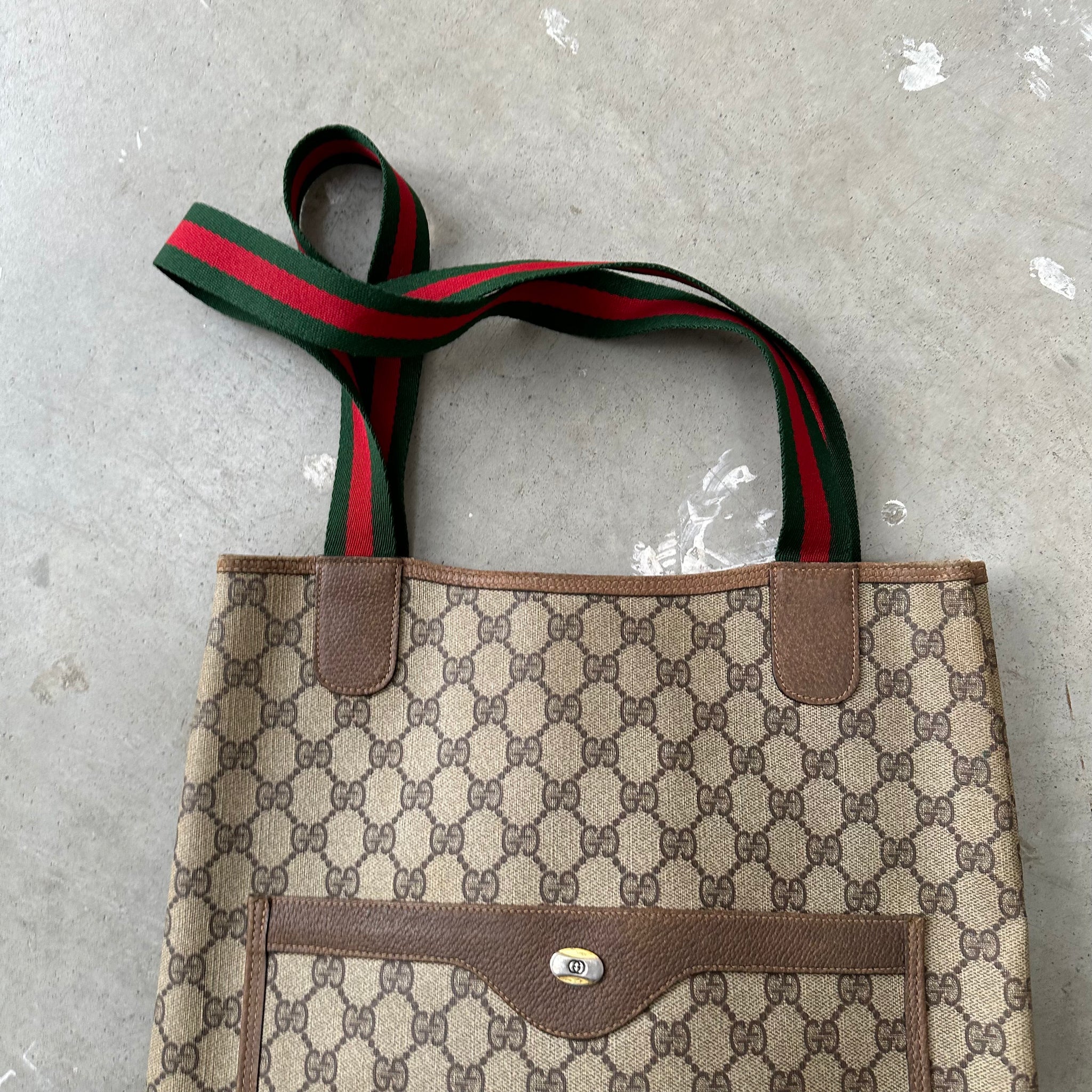 Gucci Striped Strap Logo Tote Bag