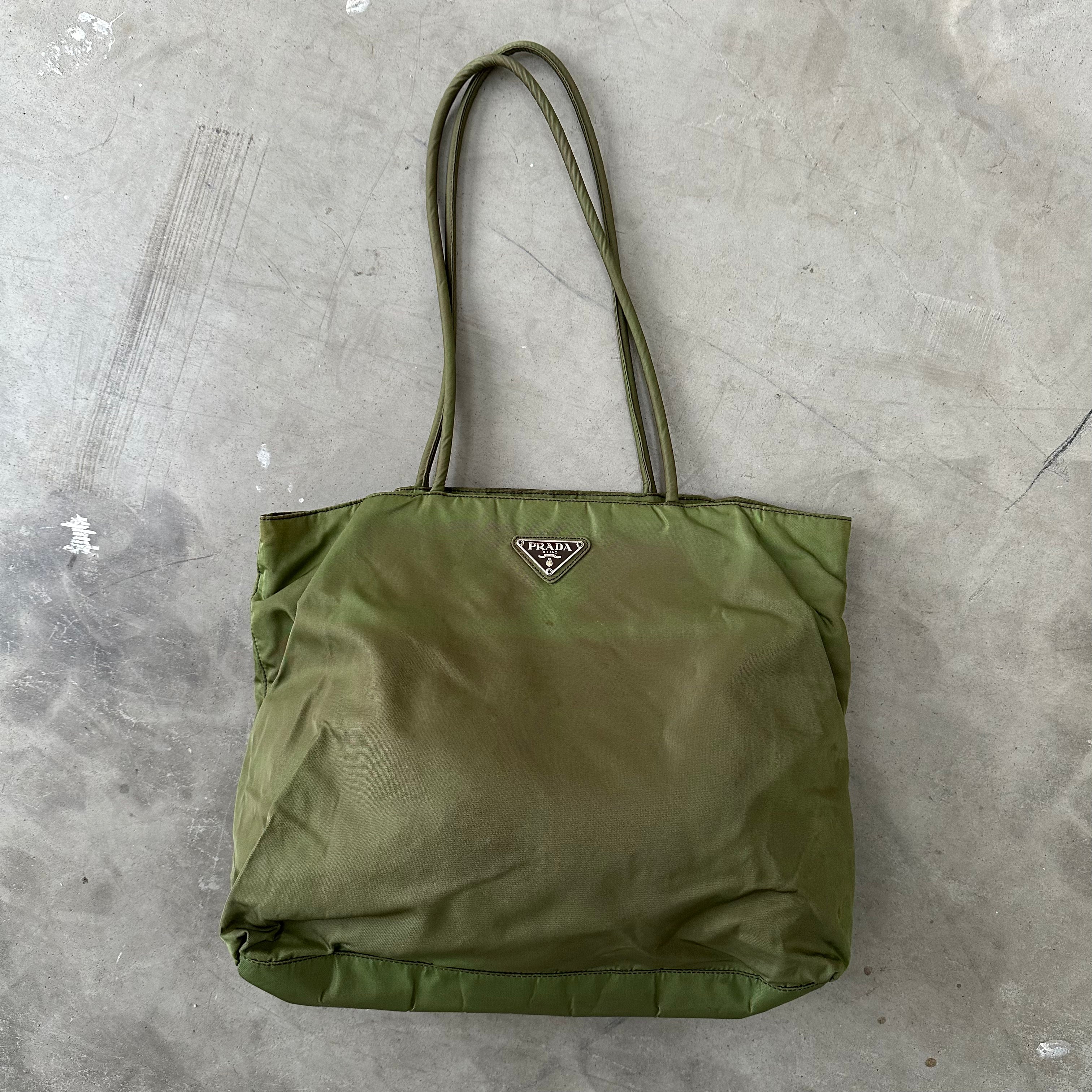 Prada green cheap tote bag