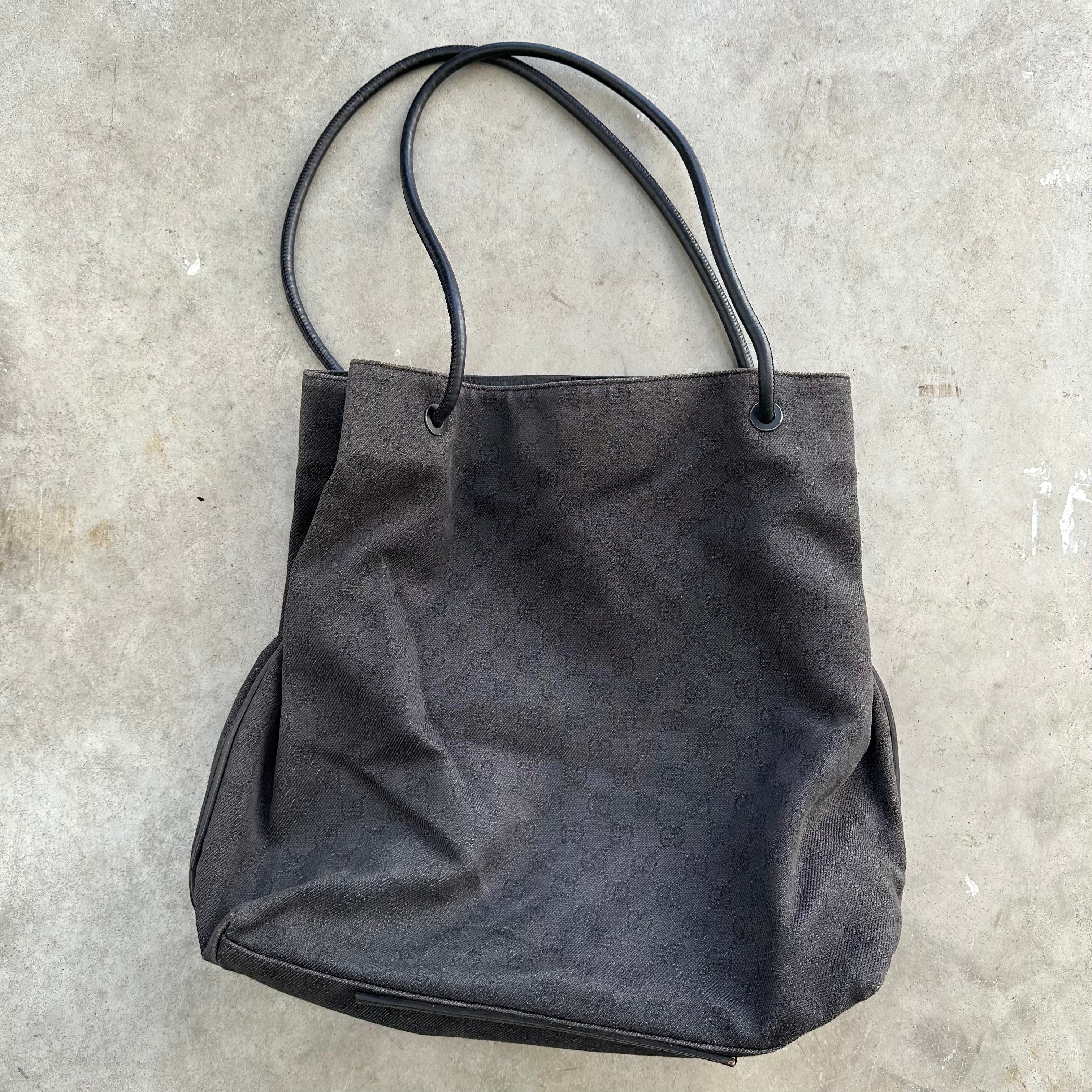 Gucci Leather Rope Tote Bag Canvas Black