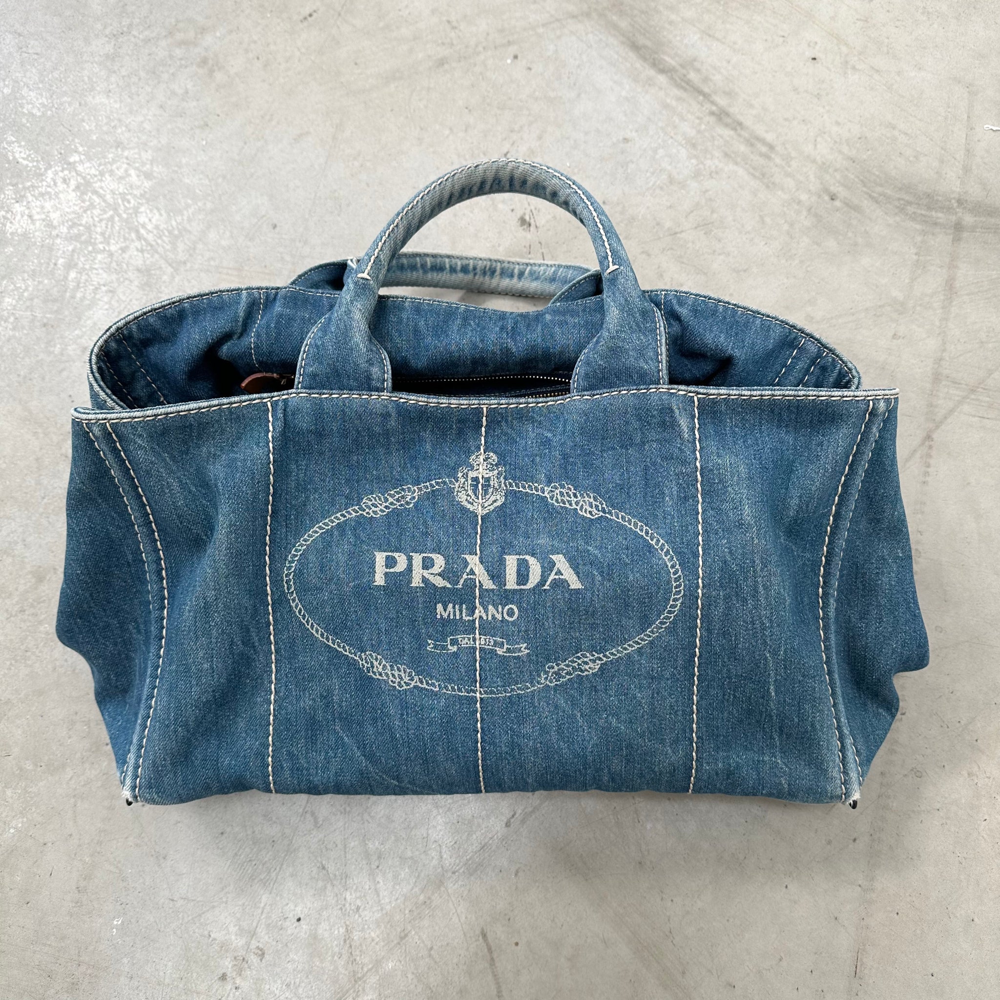 Prada Canapa GM Hand Bag Denim Blue