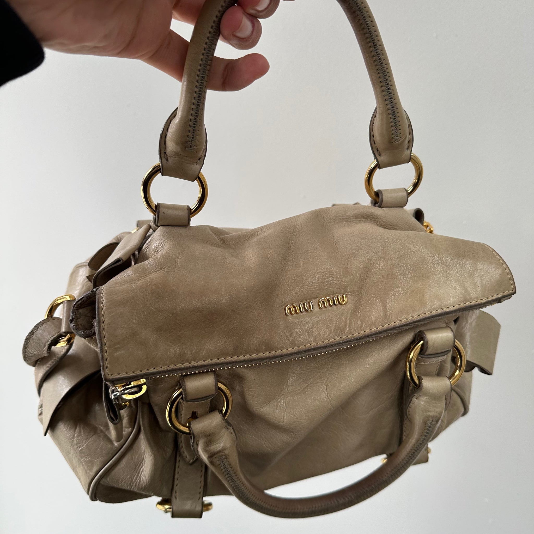 Miu Miu Beige Leather Shoulder Bag