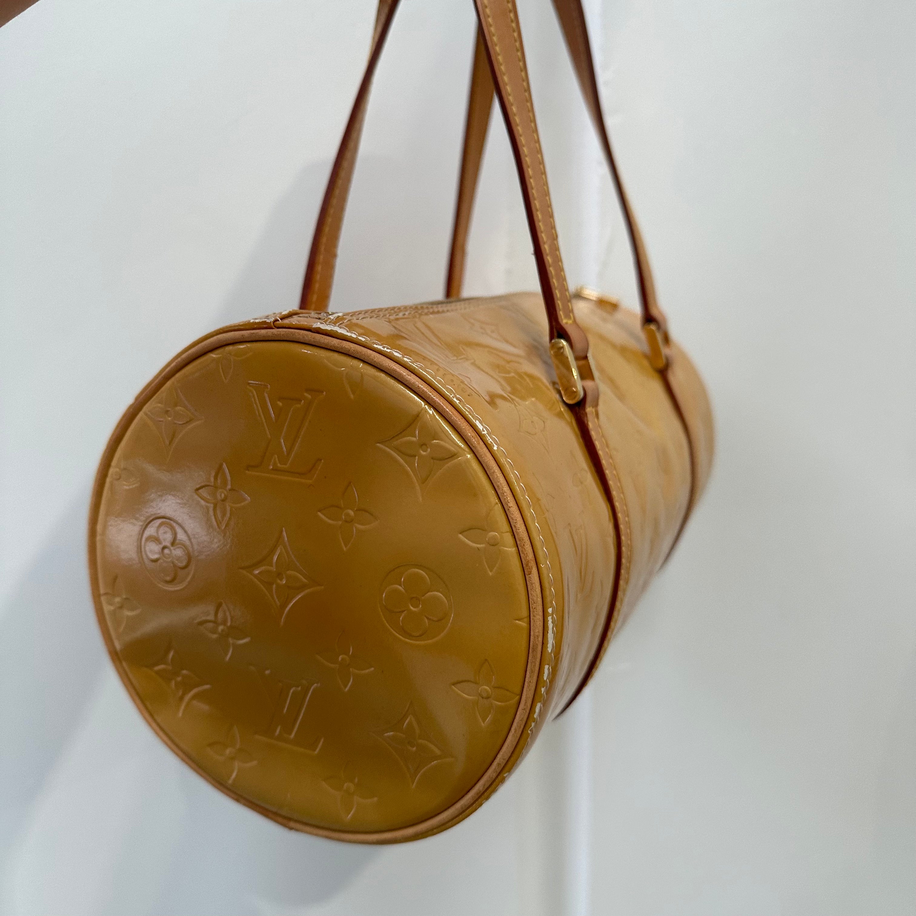Louis Vuitton Yellow Vernis Papillon Hand Bag 12in L x 6in D