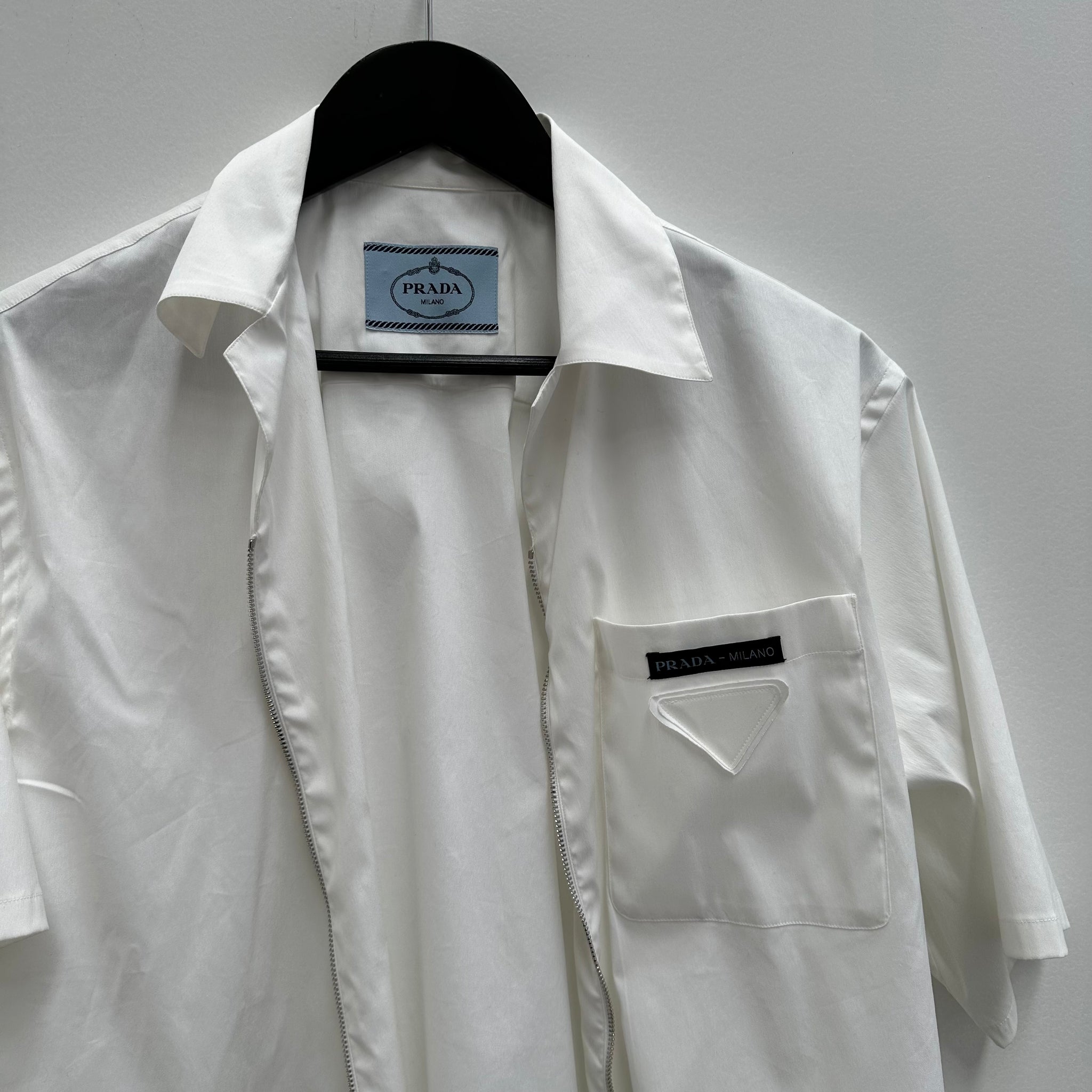 Prada White Patch Logo Zip Up Shirt
