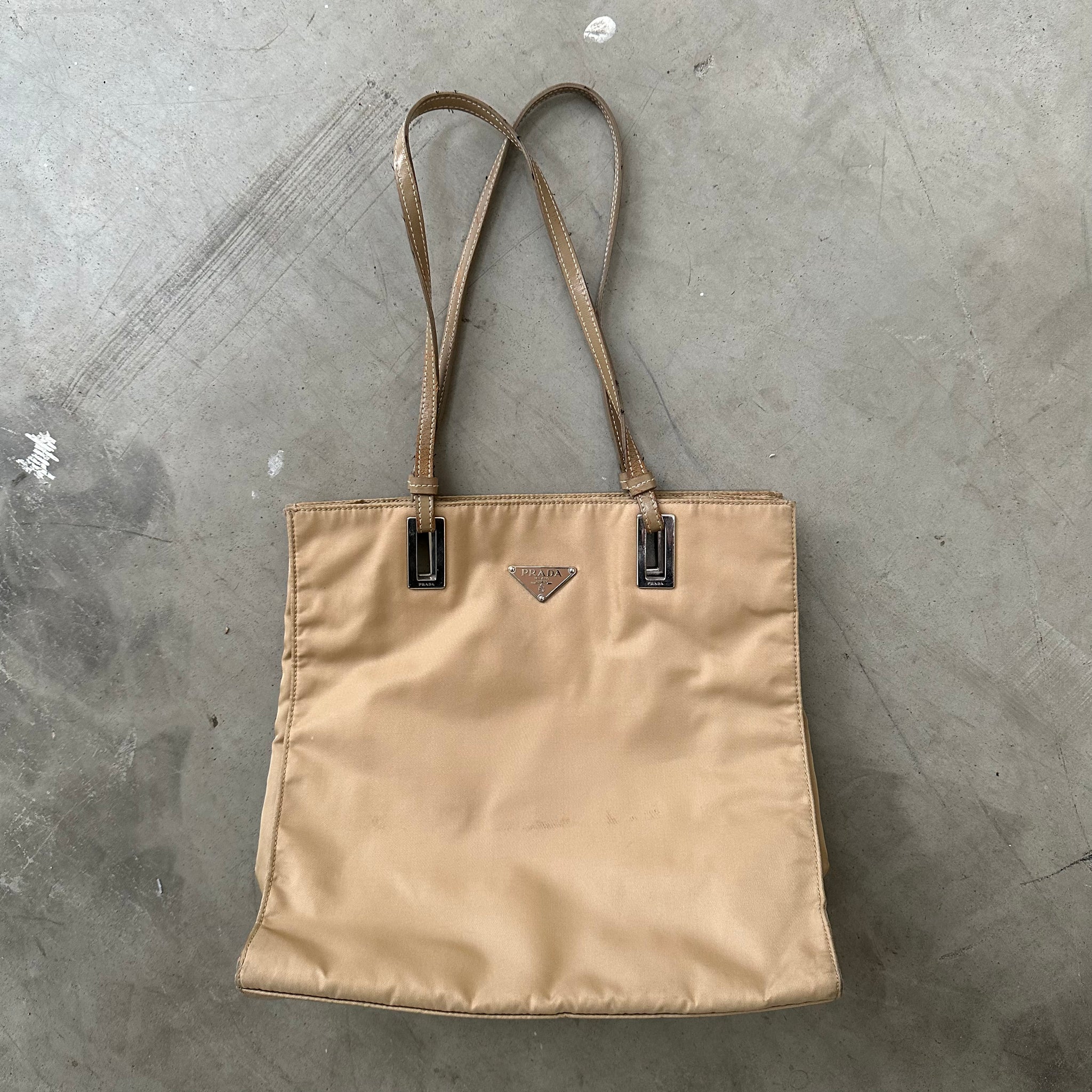 Prada Metal Detail Tote Bag Nylon Beige