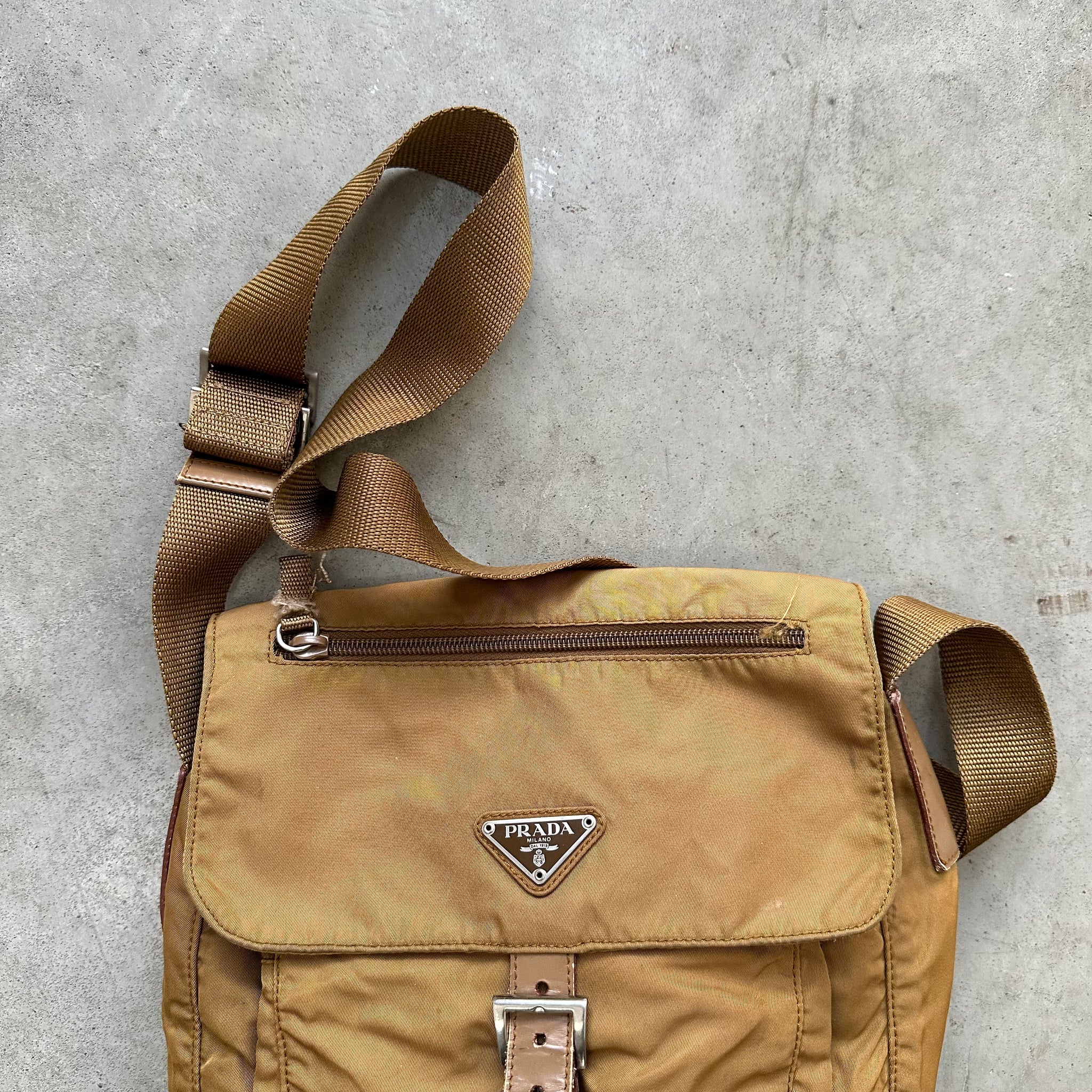 Prada Messenger Crossbody Bag Nylon Caramel Brown