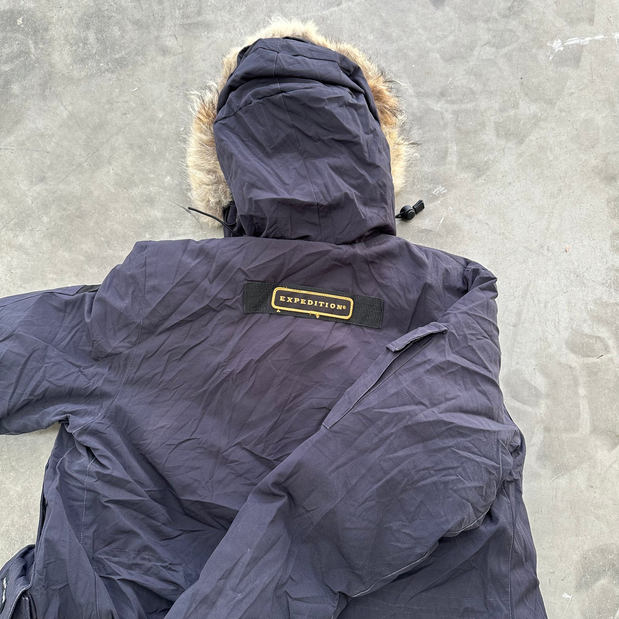 Canada Goose Expedition Logo-Patch Detailed Fur Parka Navy Jacket Size XS