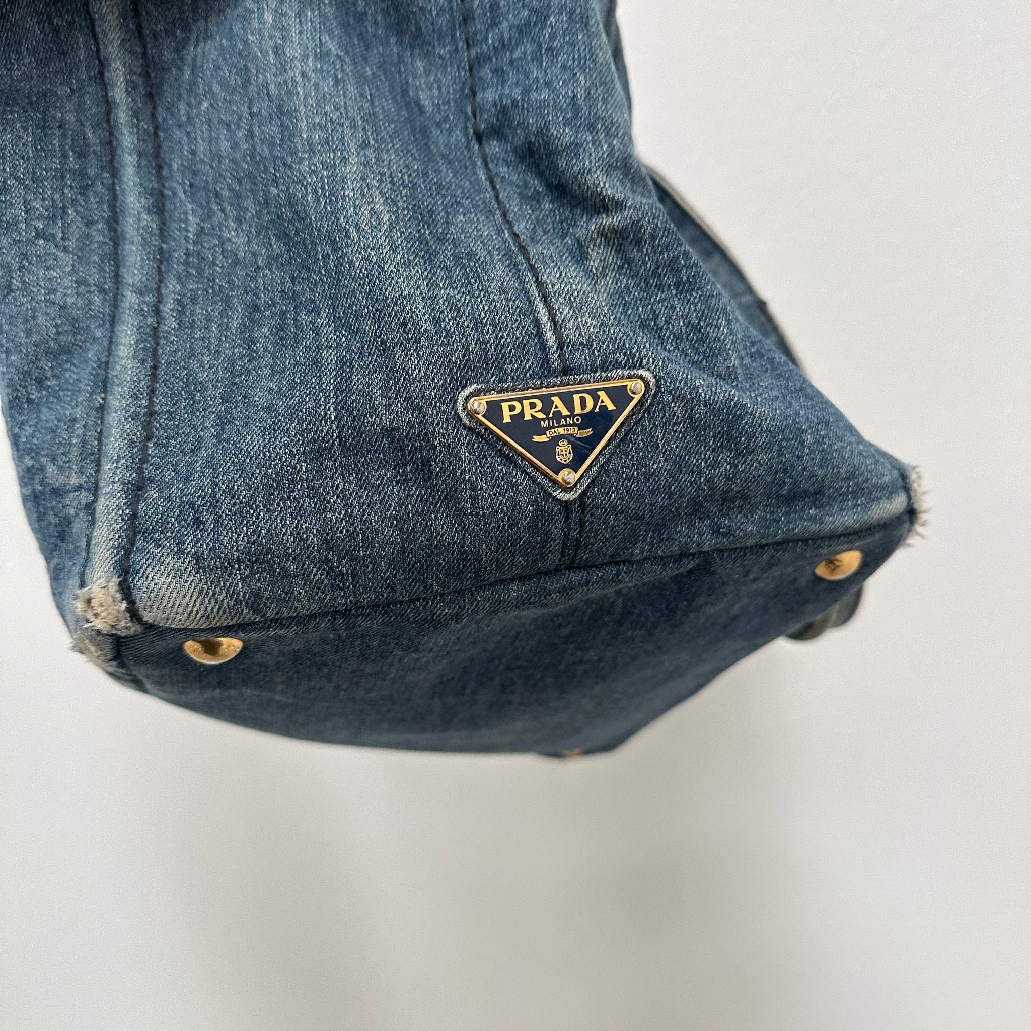 Prada Canapa Blue Thick Canvas Denim Canvas Tote Bag