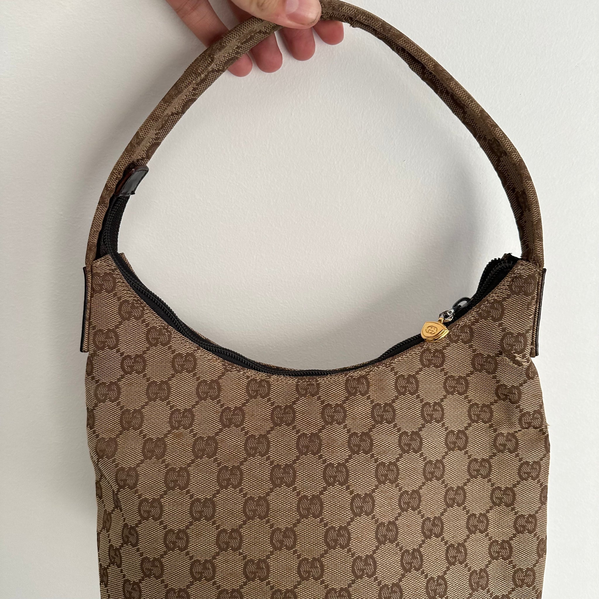 Gucci Front Zip Shoulder Bag Canvas