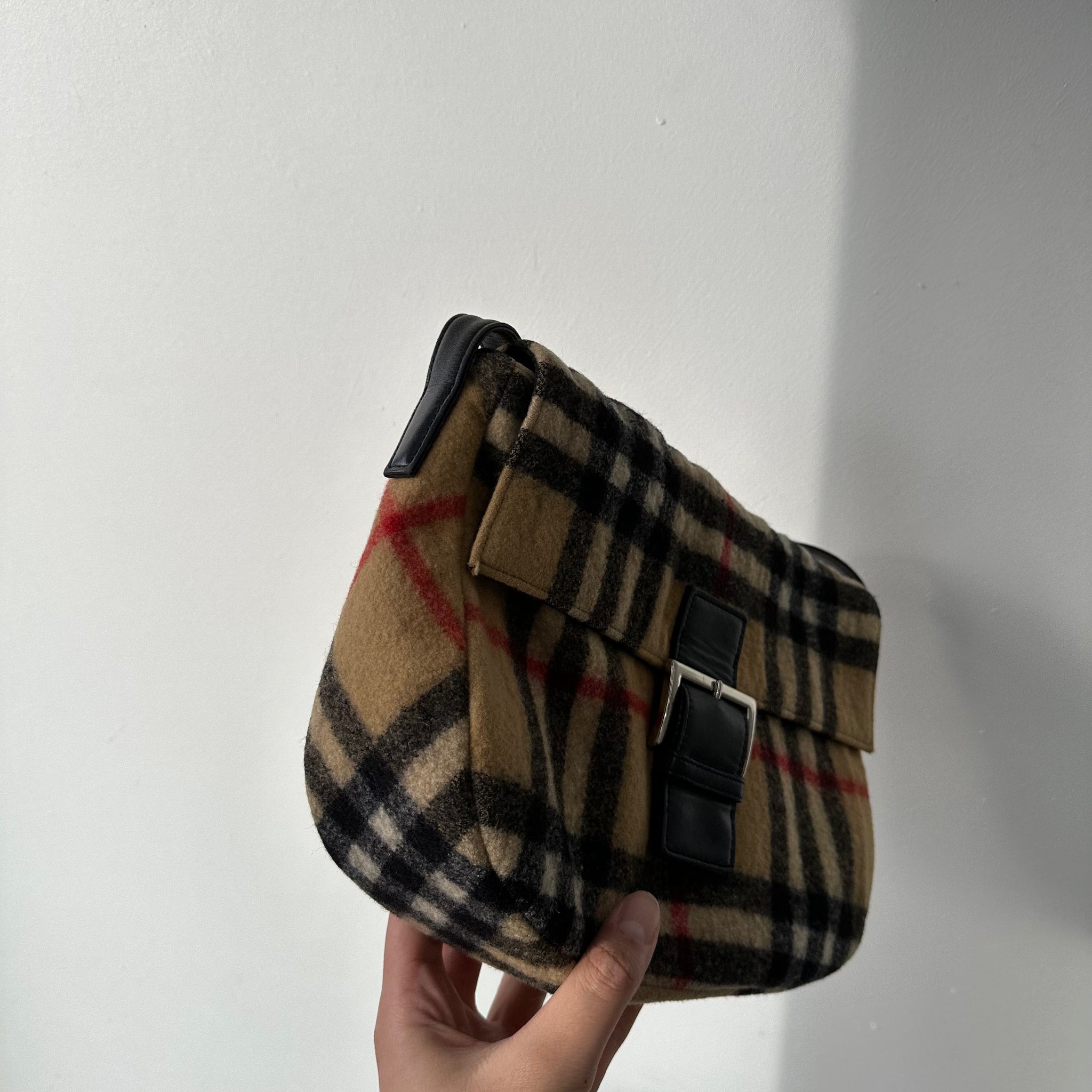 Burberry Vintage Plaid Print Front Buckle Shoulder Bag