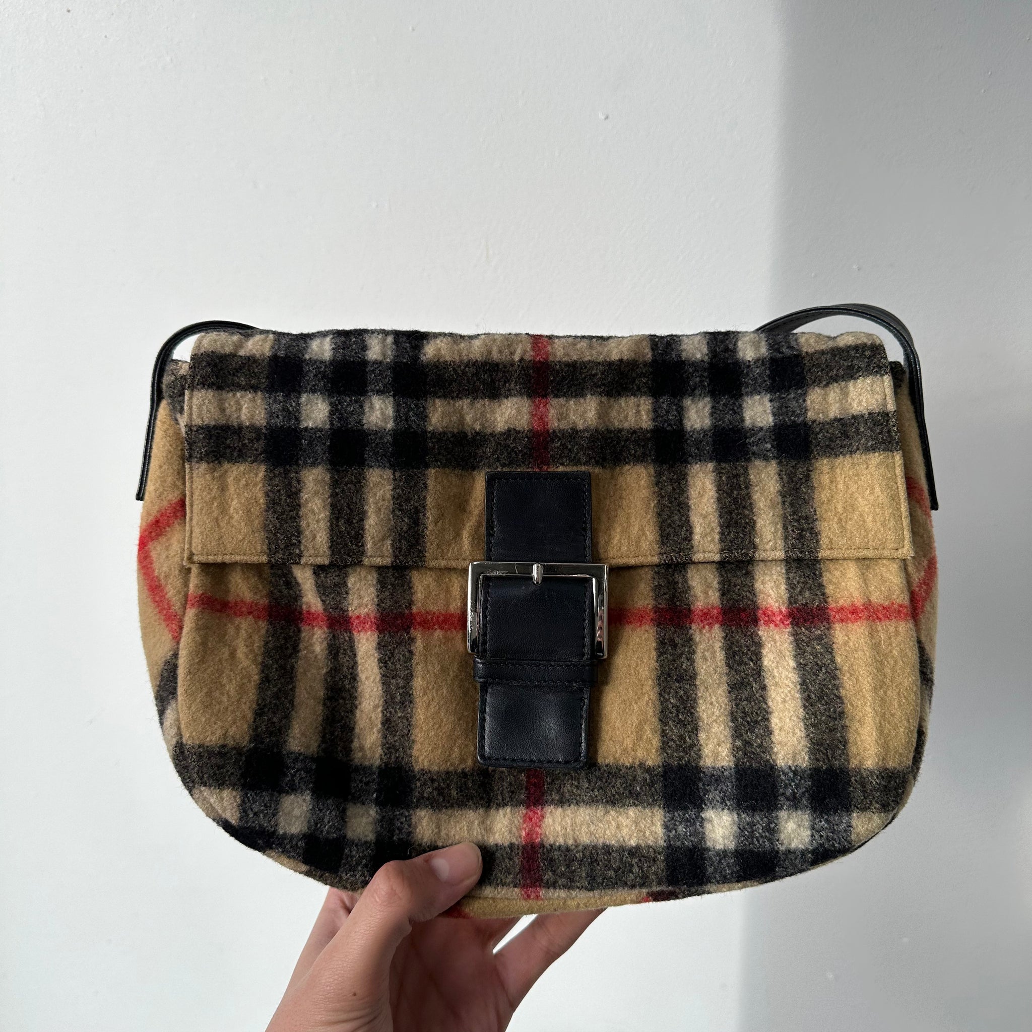 Burberry Vintage Plaid Print Front Buckle Shoulder Bag