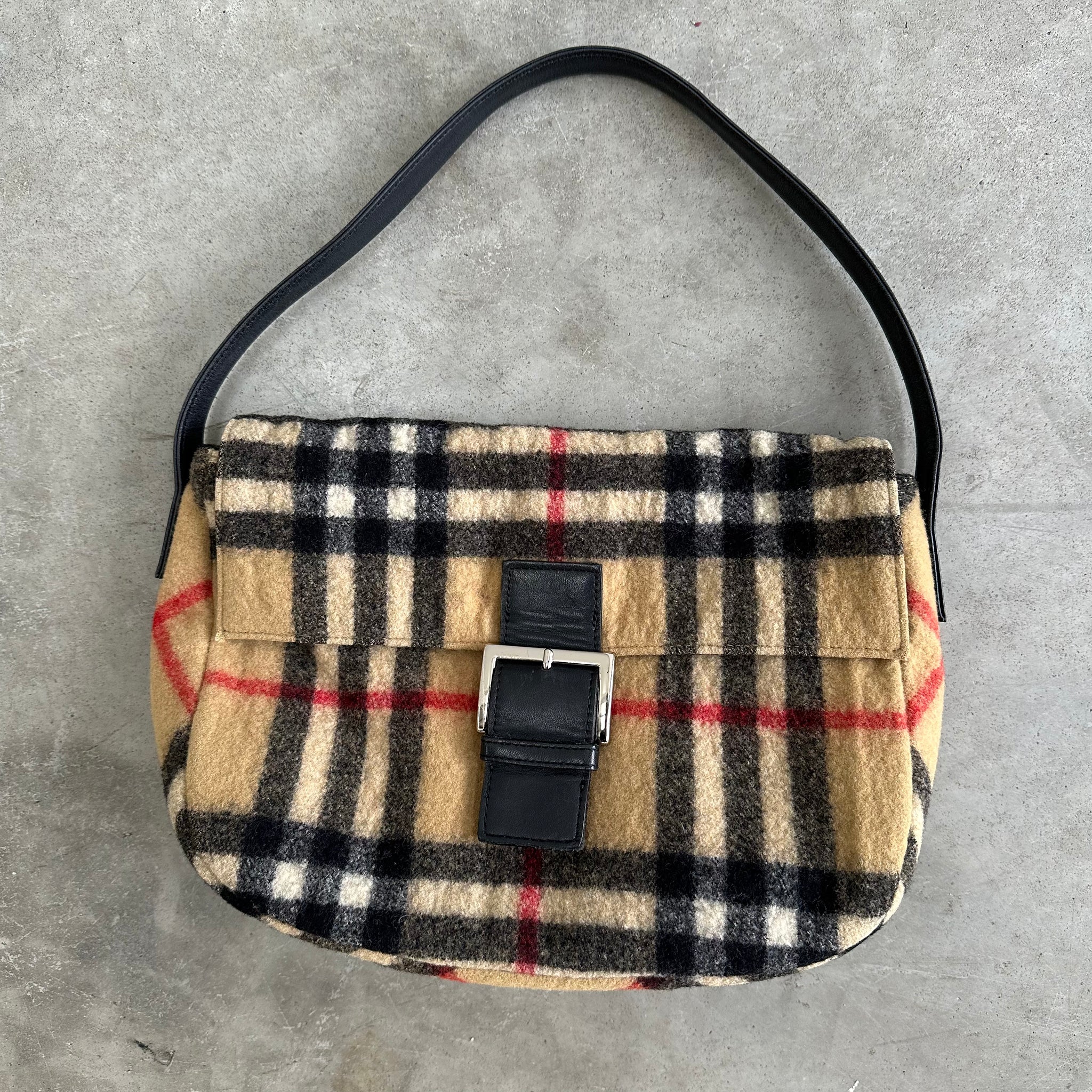 Burberry Vintage Plaid Print Front Buckle Shoulder Bag