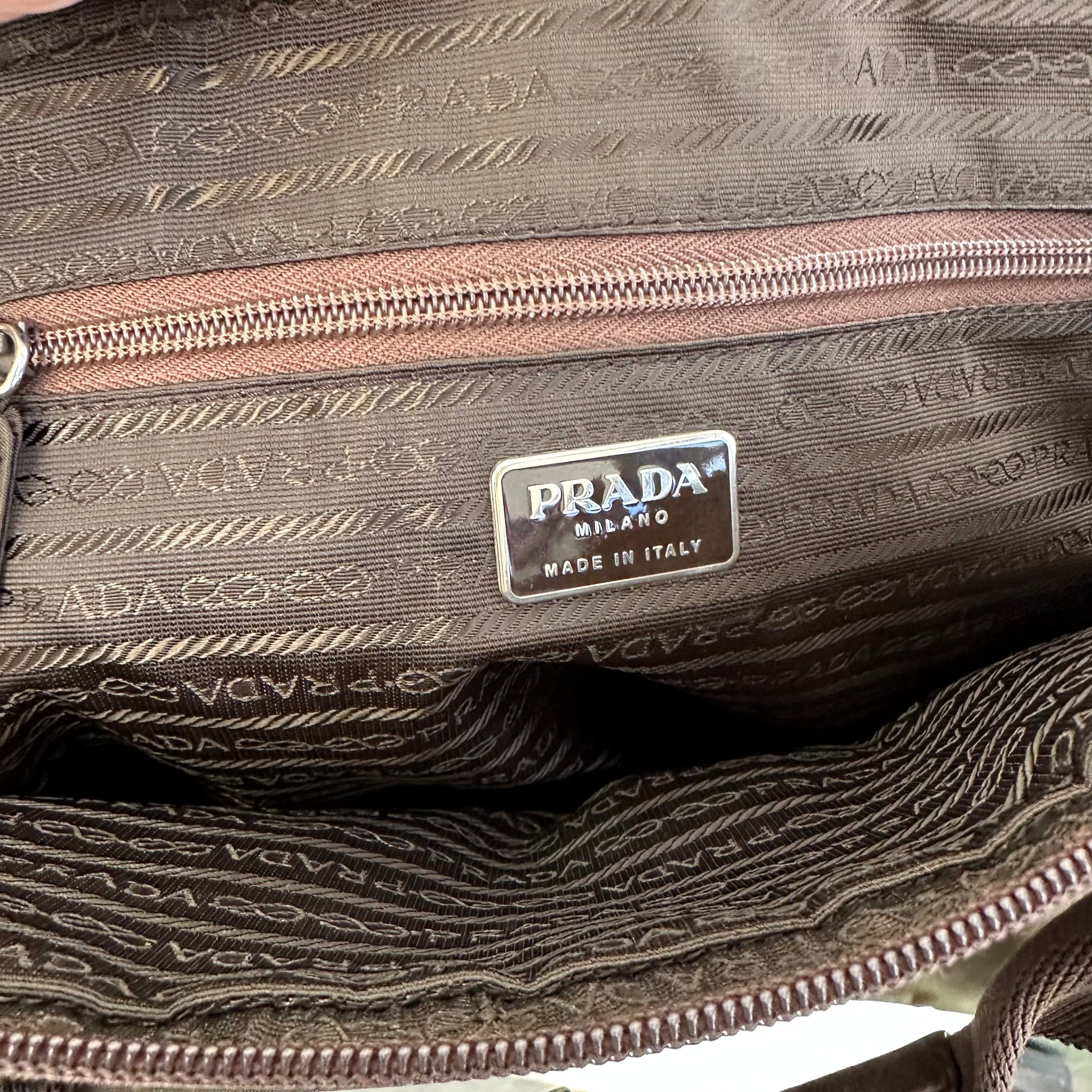 Prada Large Zip Around Hand Bag Nylon Khaki