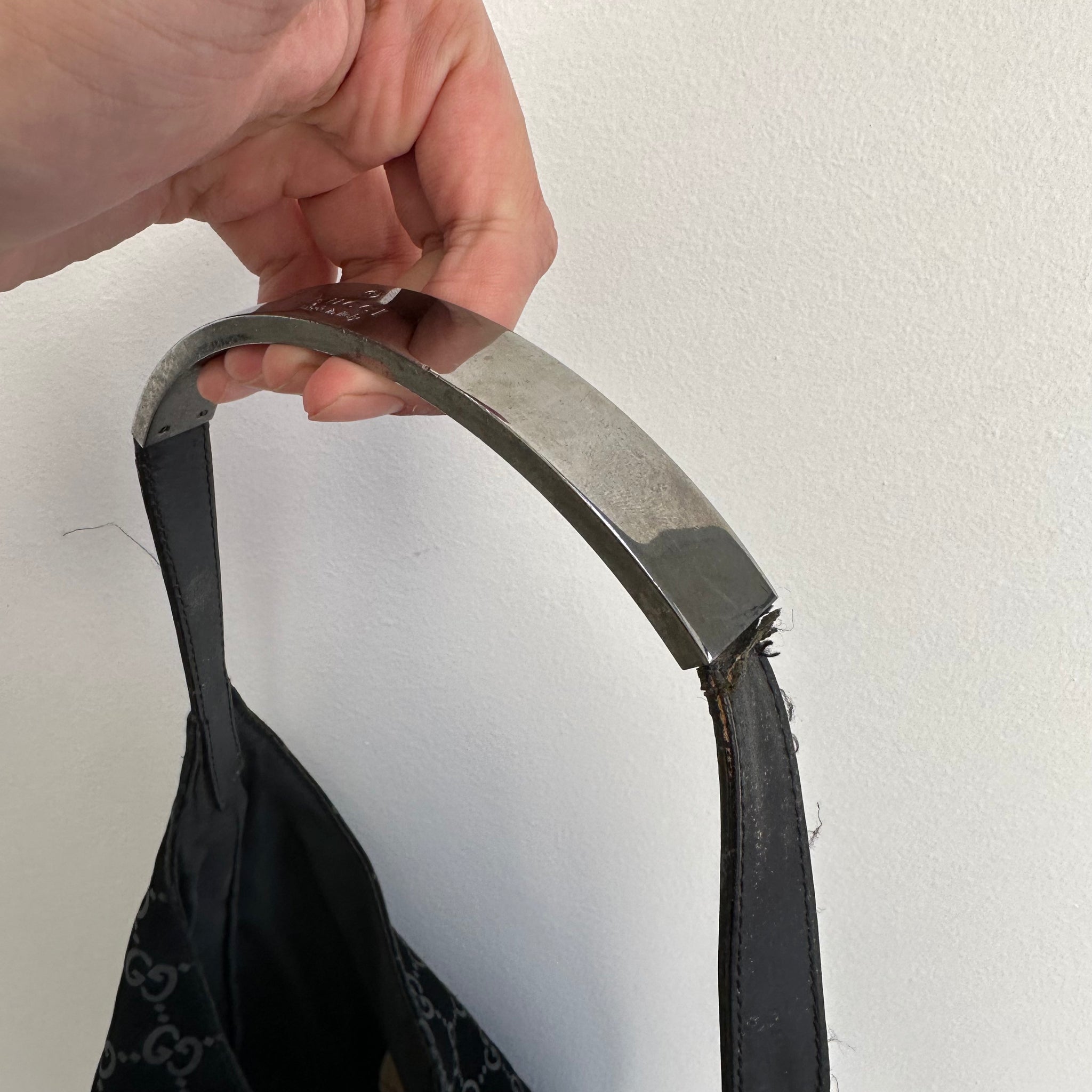 Gucci GG Canvas Hobo Style Shoulder Bag Suede