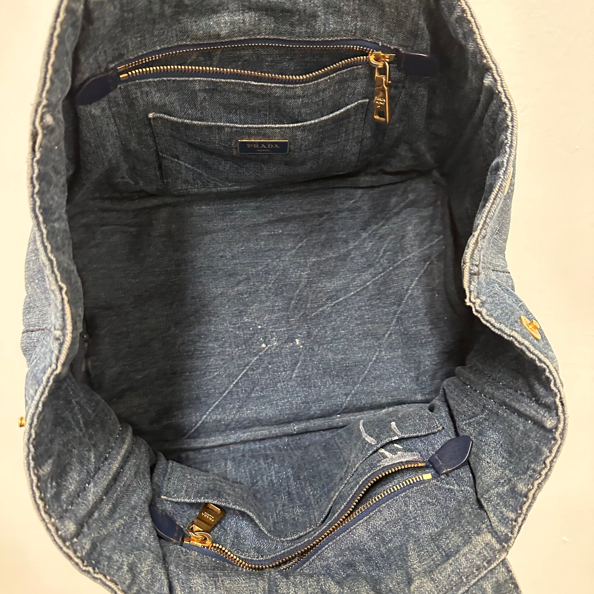 Prada Canapa Blue Thick Canvas Denim Canvas Tote Bag
