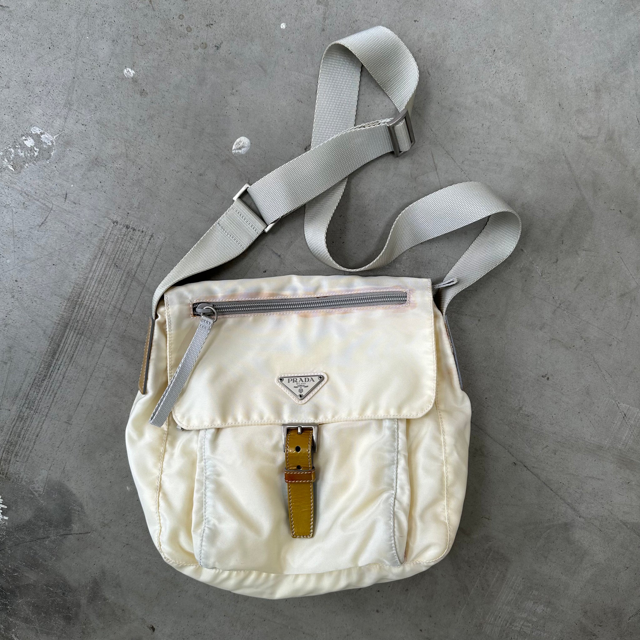 Prada White Front Buckle Messenger Bag