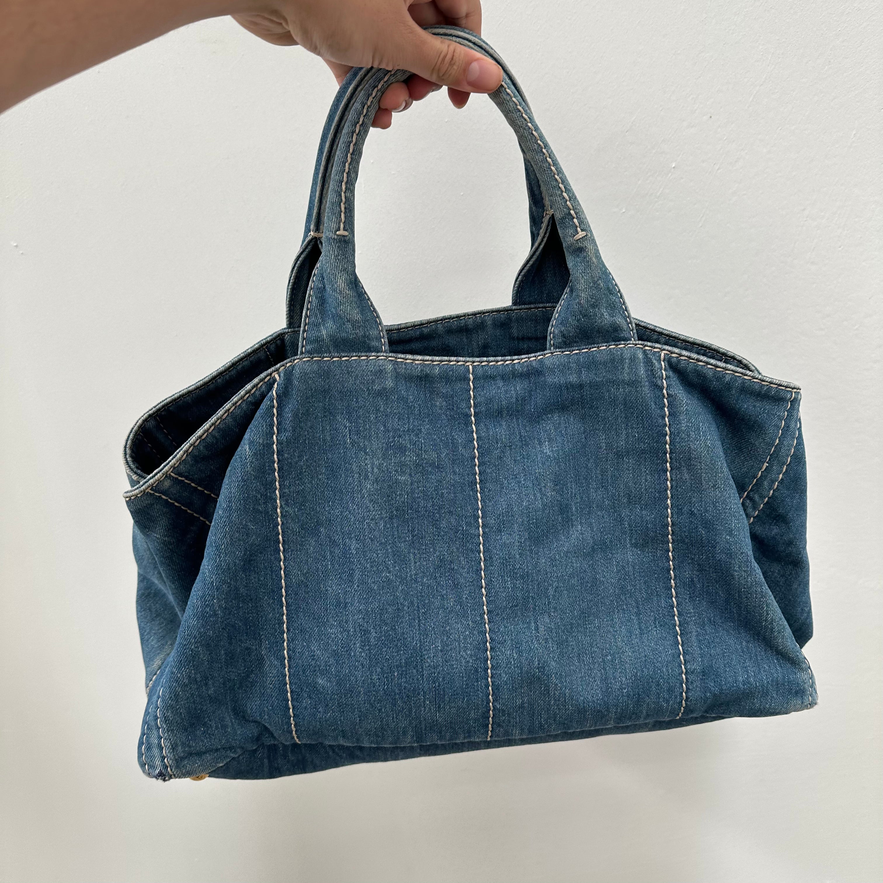 Prada Canapa GM Hand Bag Denim Blue