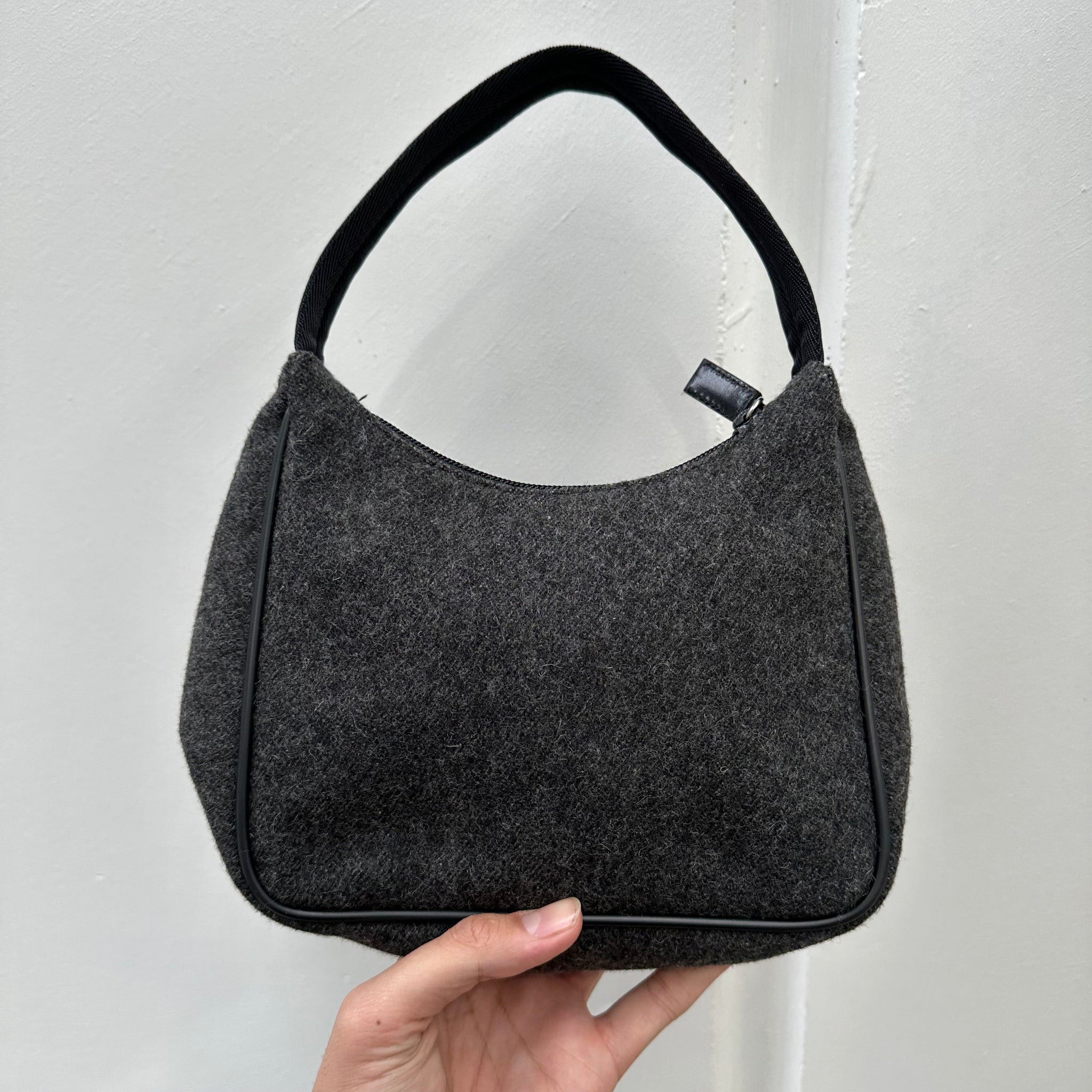 Prada Wool Logo Shoulder Hobo Bag