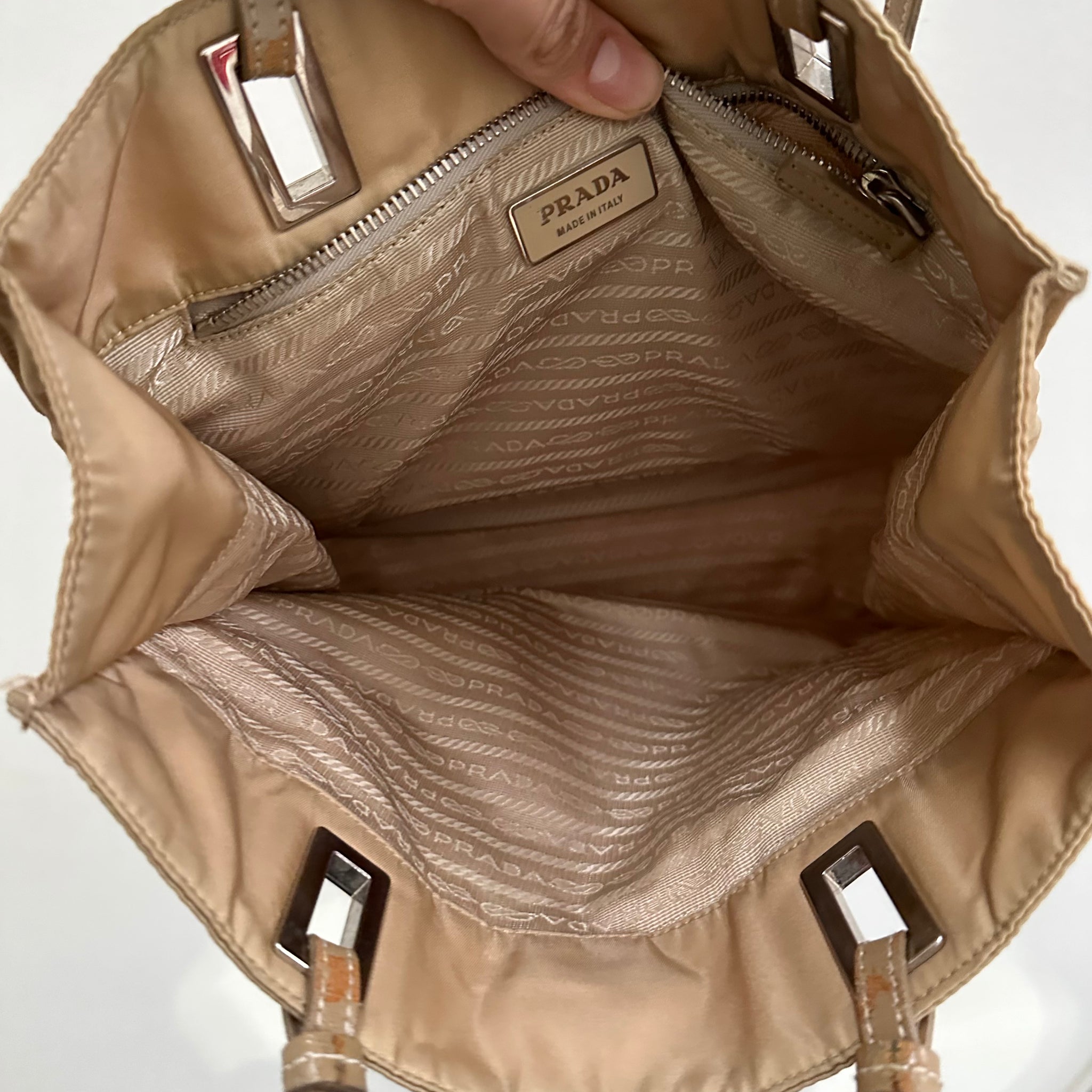 Prada Metal Detail Tote Bag Nylon Beige