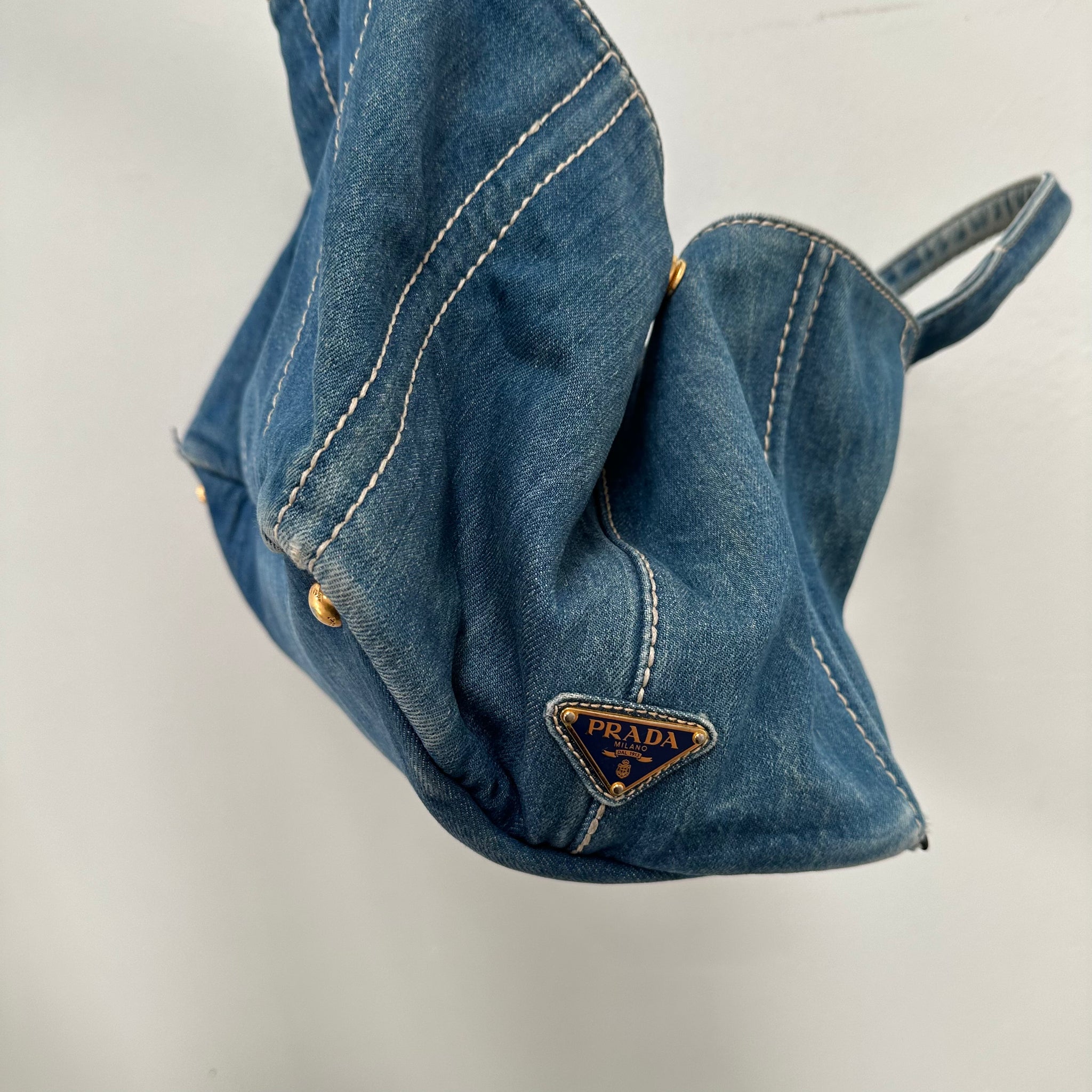 Prada Canapa GM Hand Bag Denim Blue