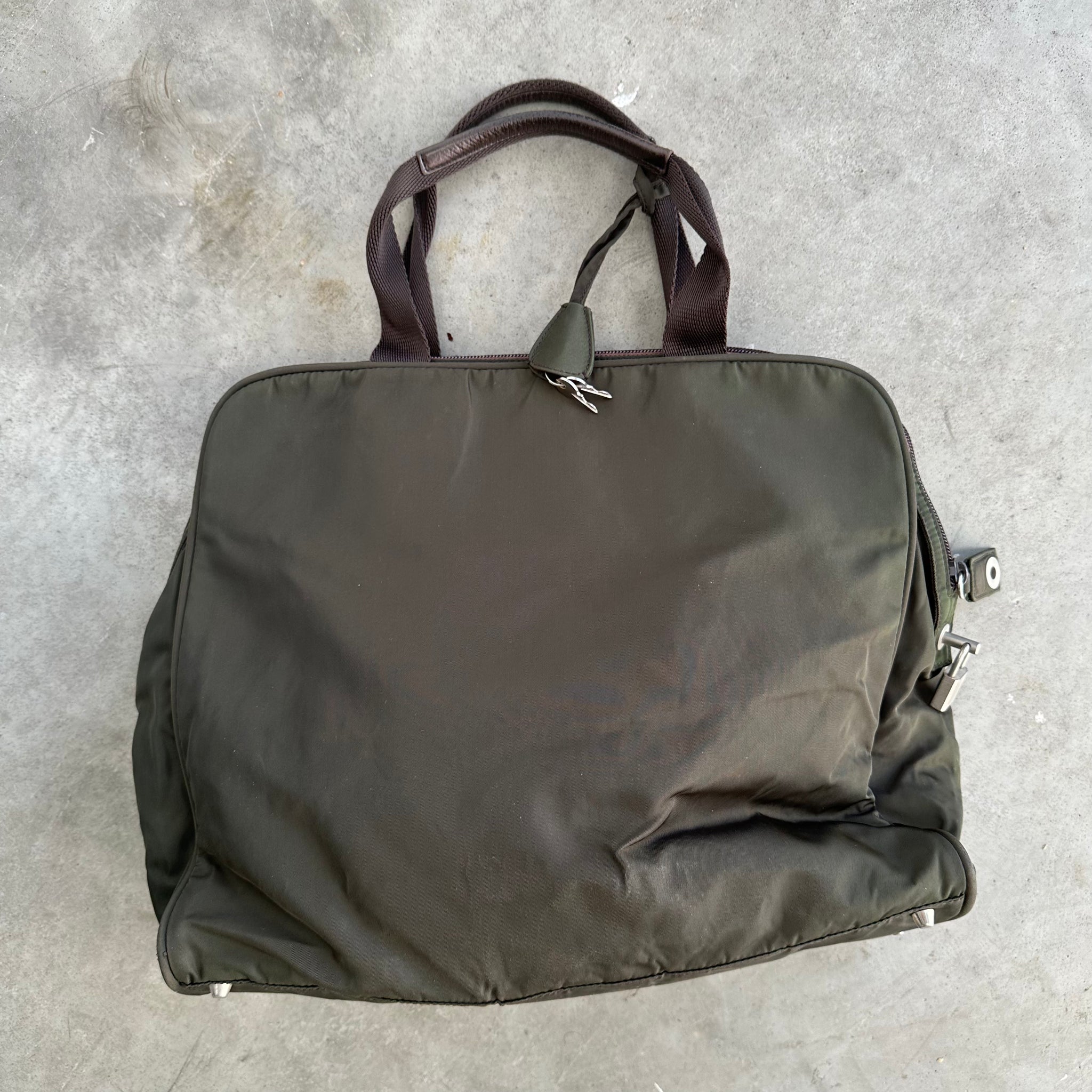 Prada Large Zip Around Hand Bag Nylon Khaki