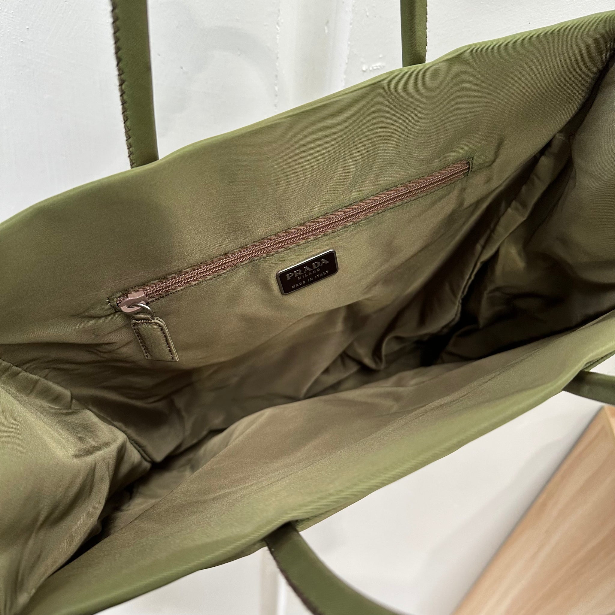 Prada Side Logo Double Layer Green Bag
