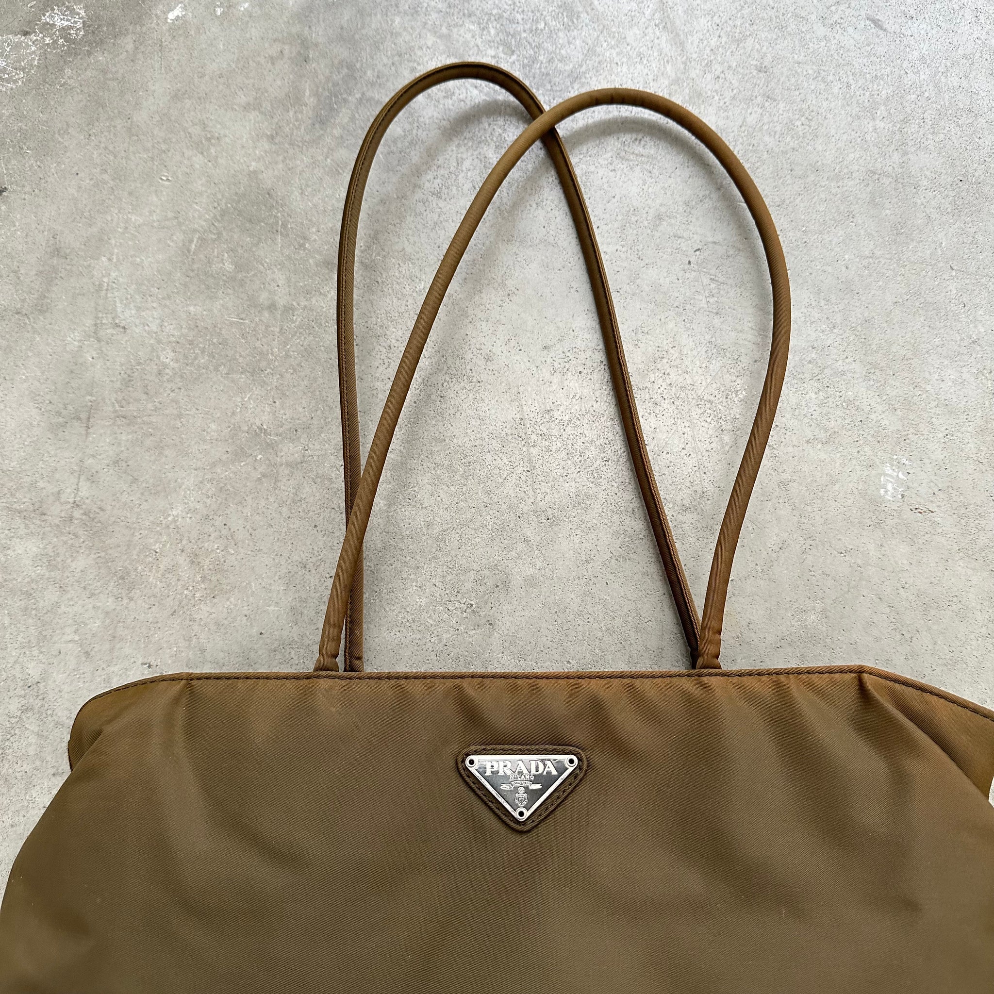 Prada Long Strap Tote Bag Nylon Brown