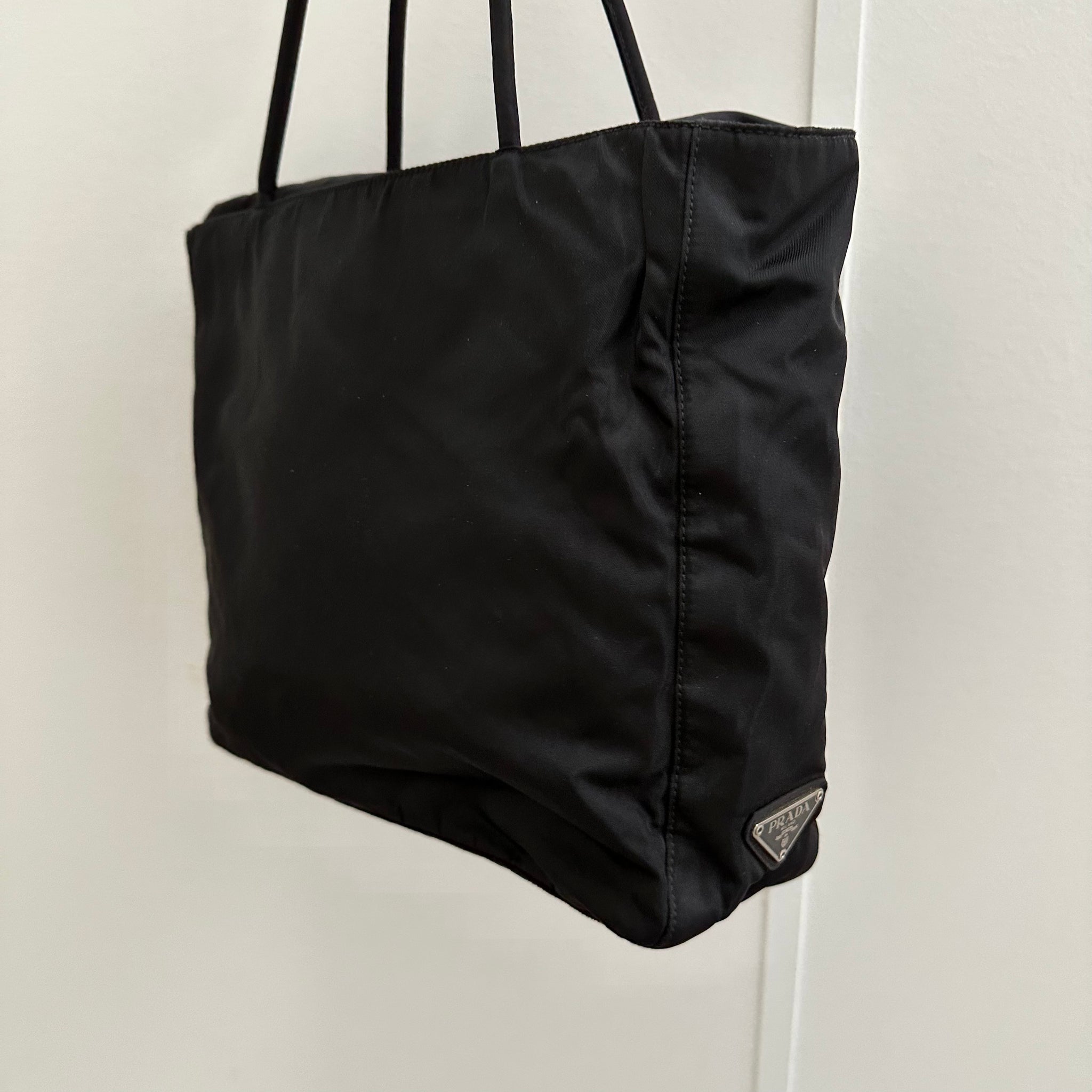 Prada Side Logo Tote Bag Black Nylon