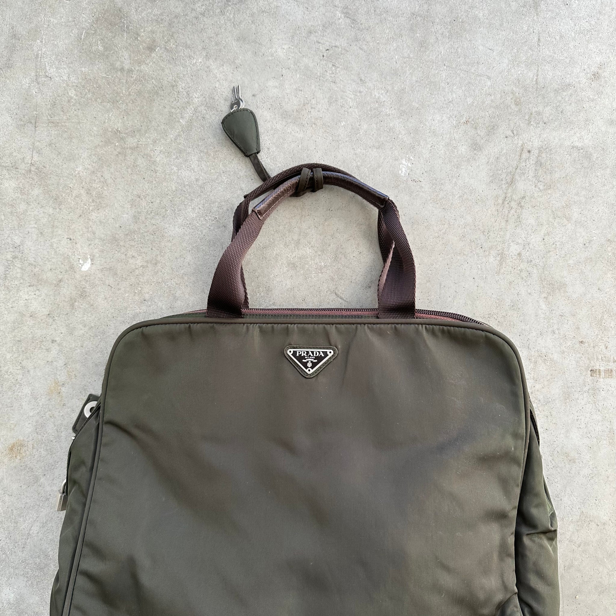 Prada Large Zip Around Hand Bag Nylon Khaki