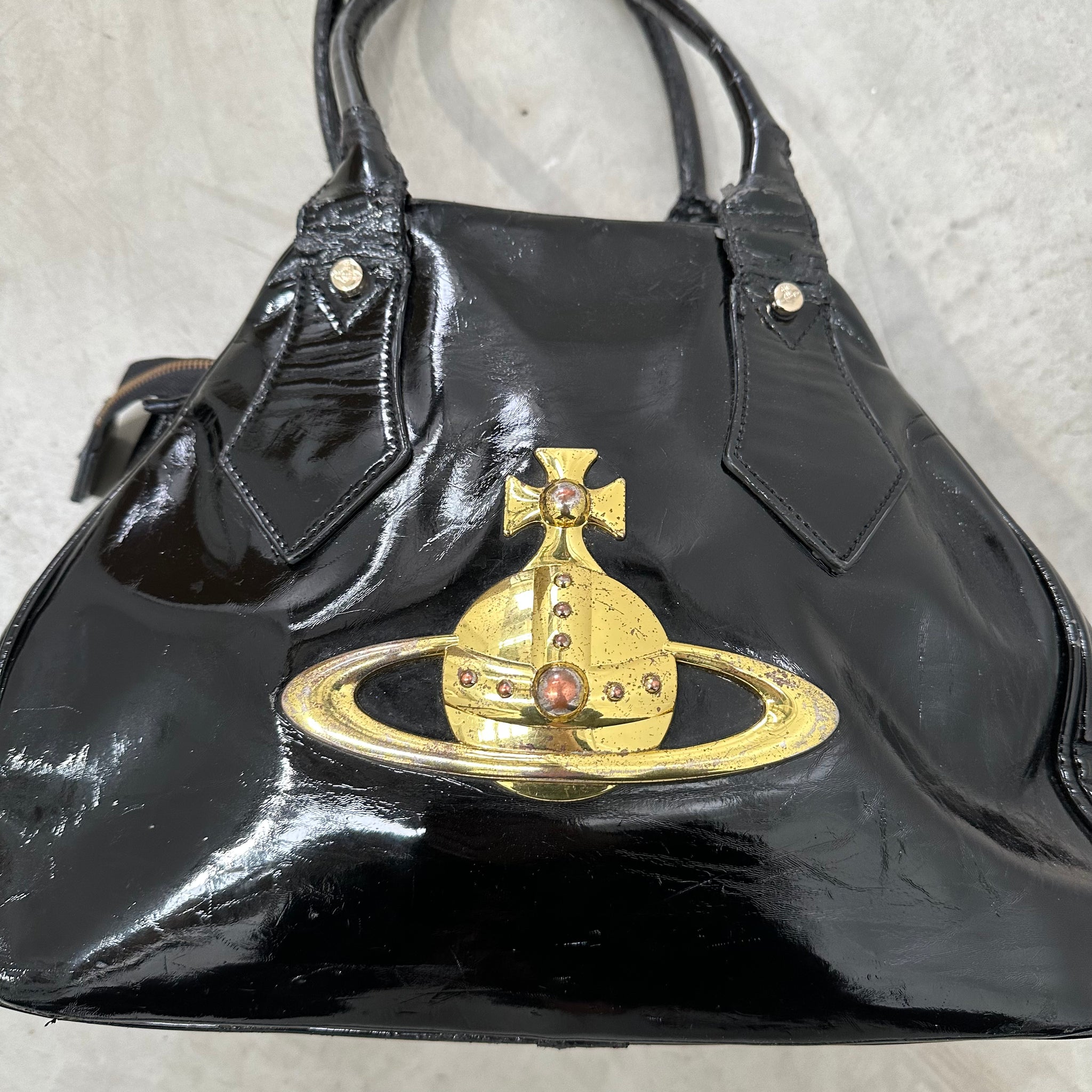 Vivienne Westwood Large Classic Orb Black Patent Leather Tote Bag