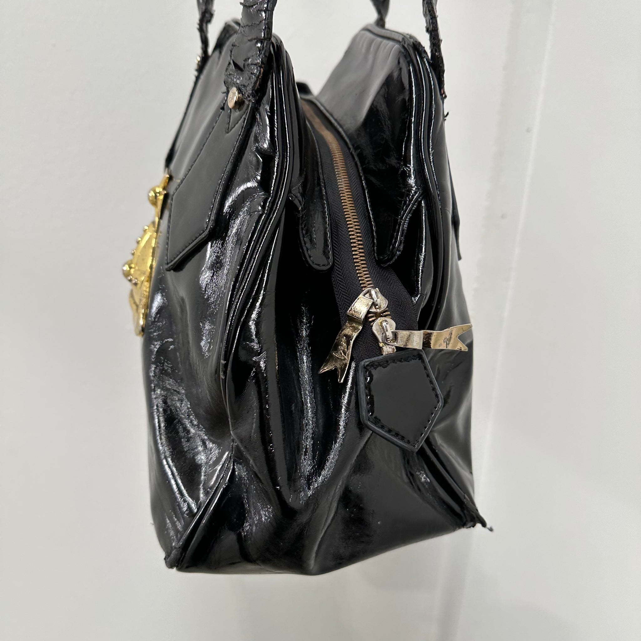 Vivienne Westwood Large Classic Orb Black Patent Leather Tote Bag