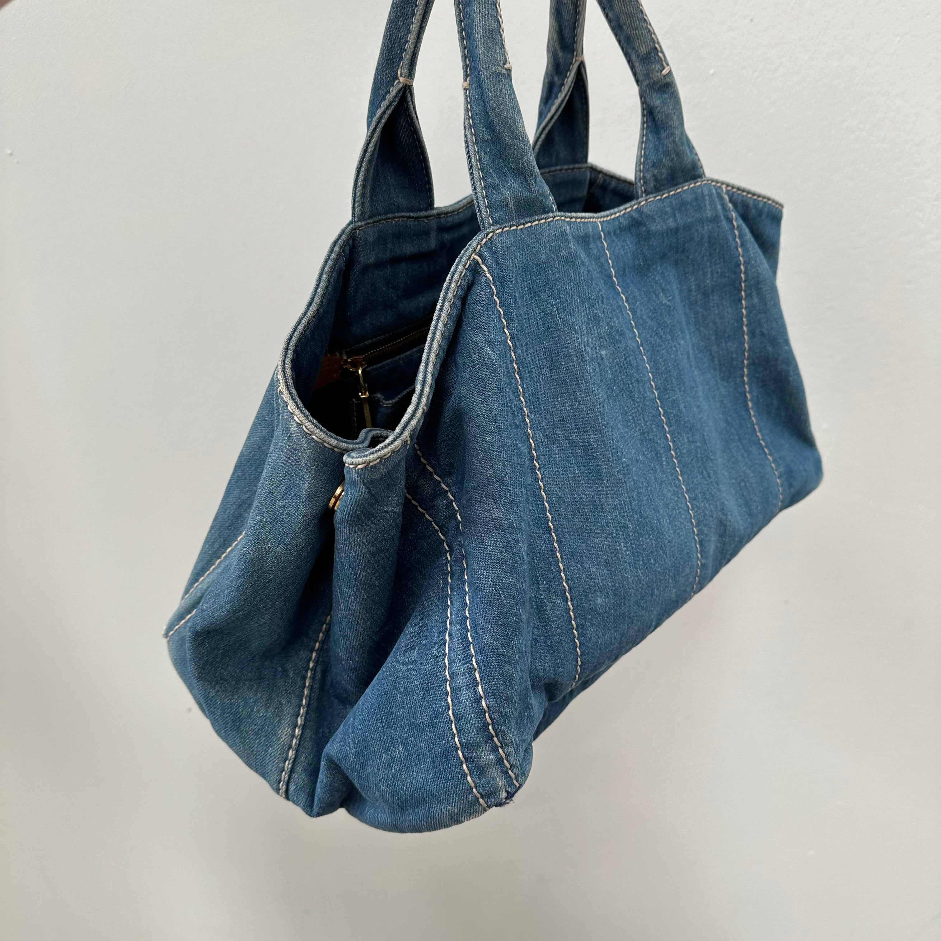 Prada Canapa GM Hand Bag Denim Blue