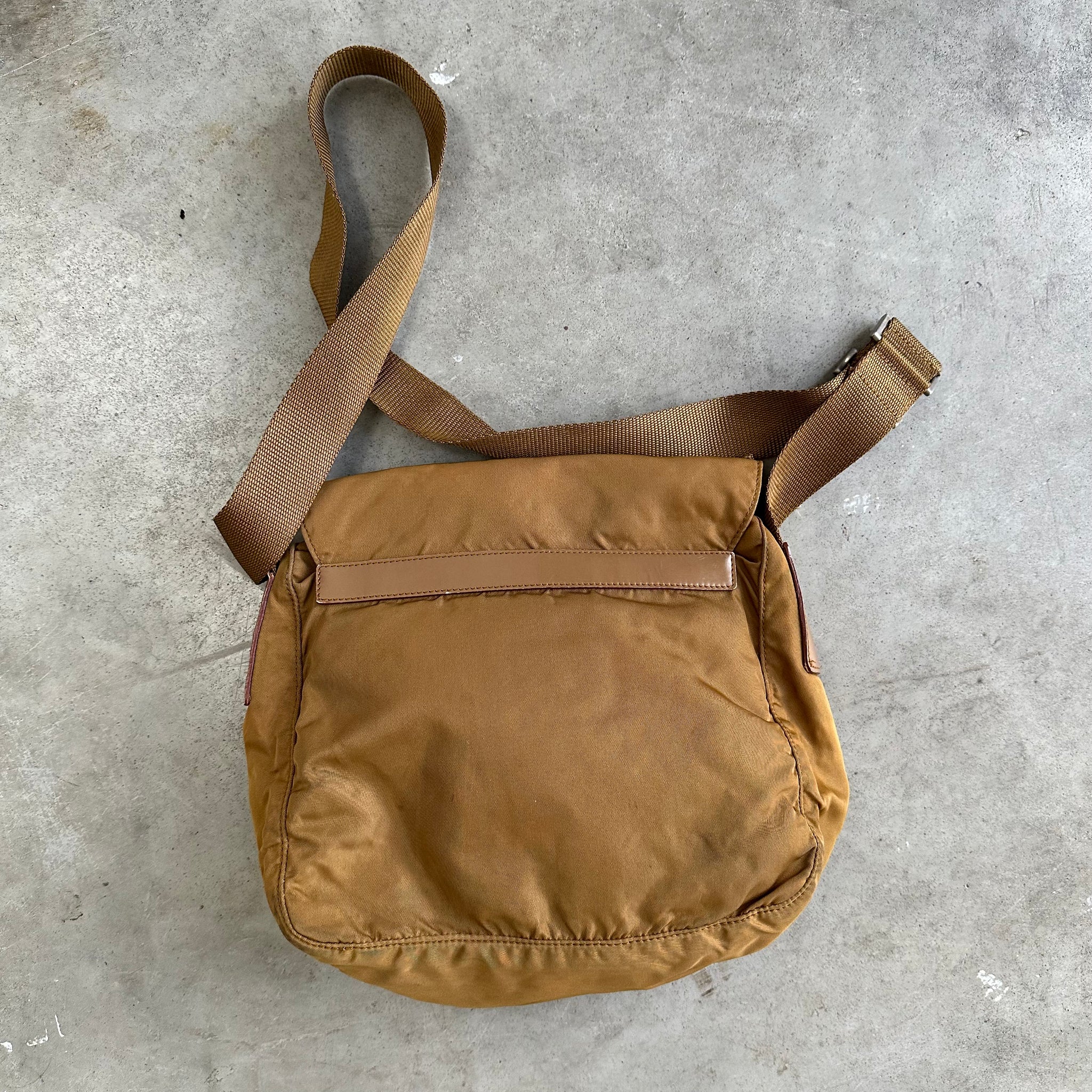 Prada Messenger Crossbody Bag Nylon Caramel Brown