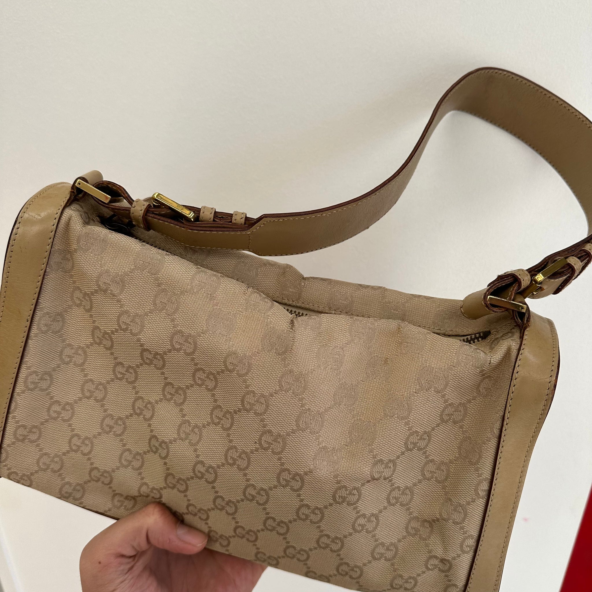 Gucci Beige GG Logo Shoulder Bag