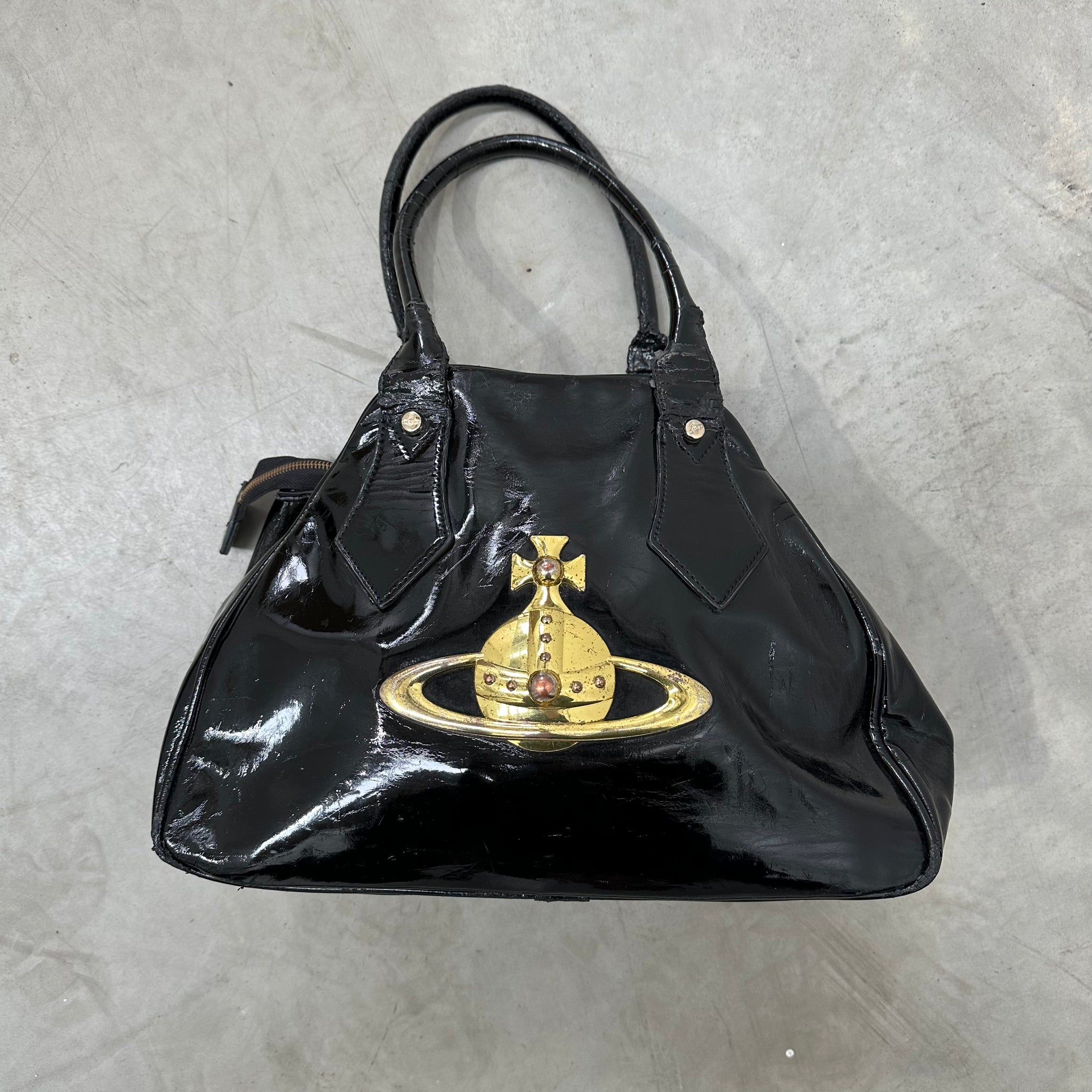 Vivienne Westwood Large Classic Orb Black Patent Leather Tote Bag