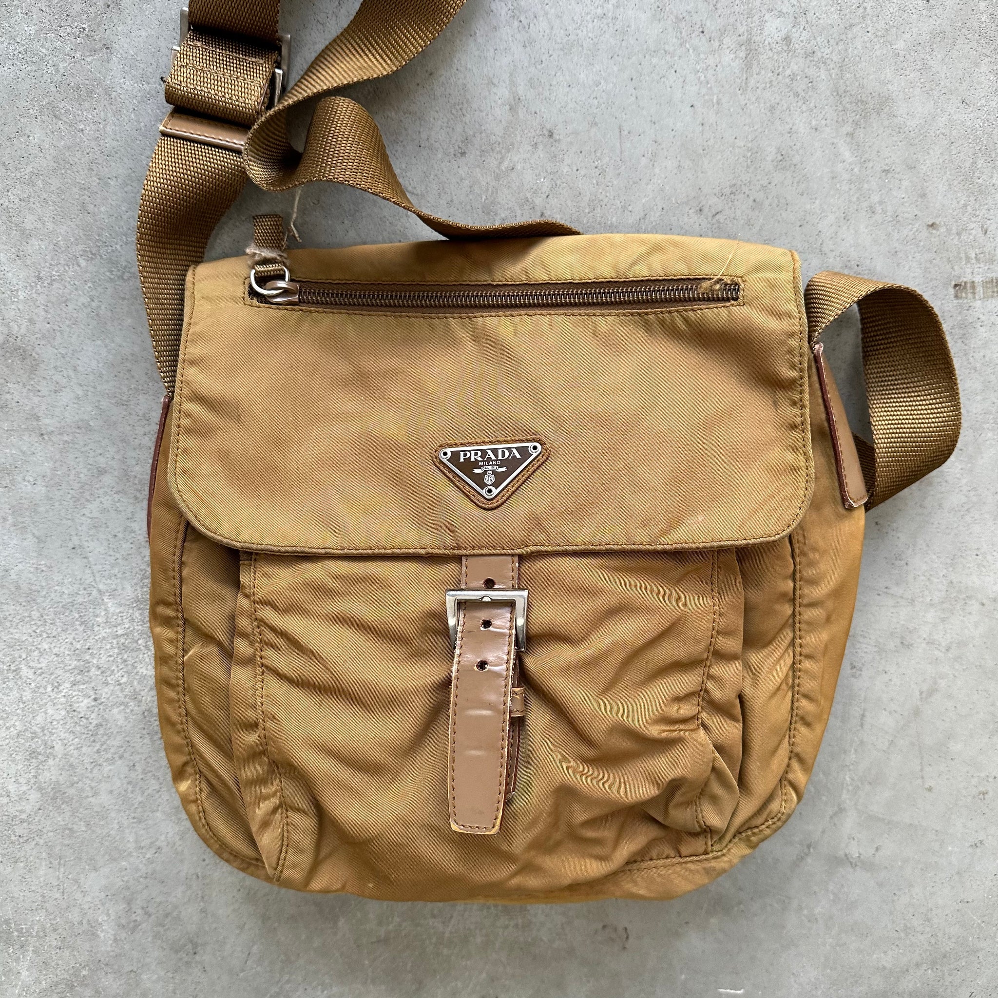 Prada Messenger Crossbody Bag Nylon Caramel Brown