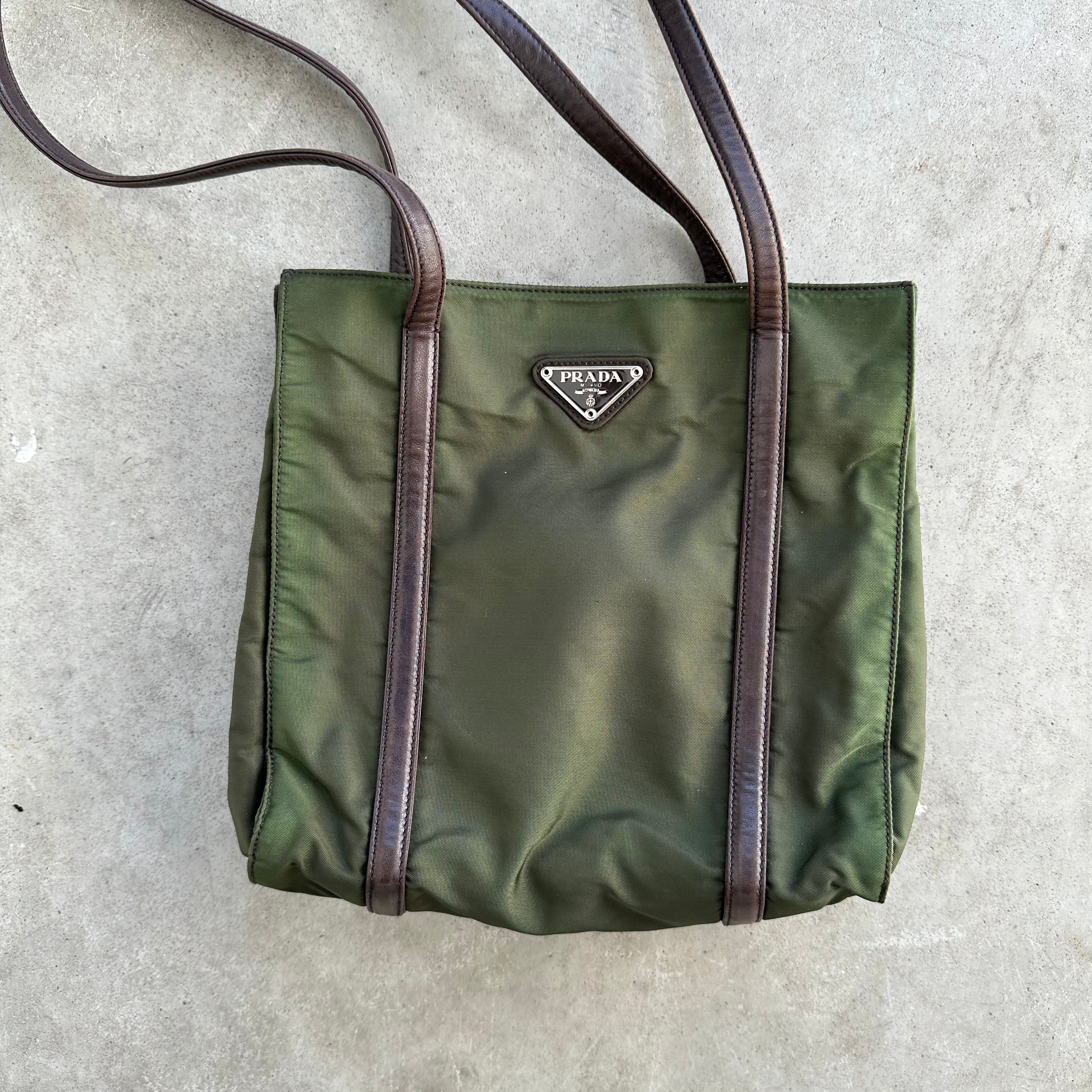 Prada nylon bag with store leather strap