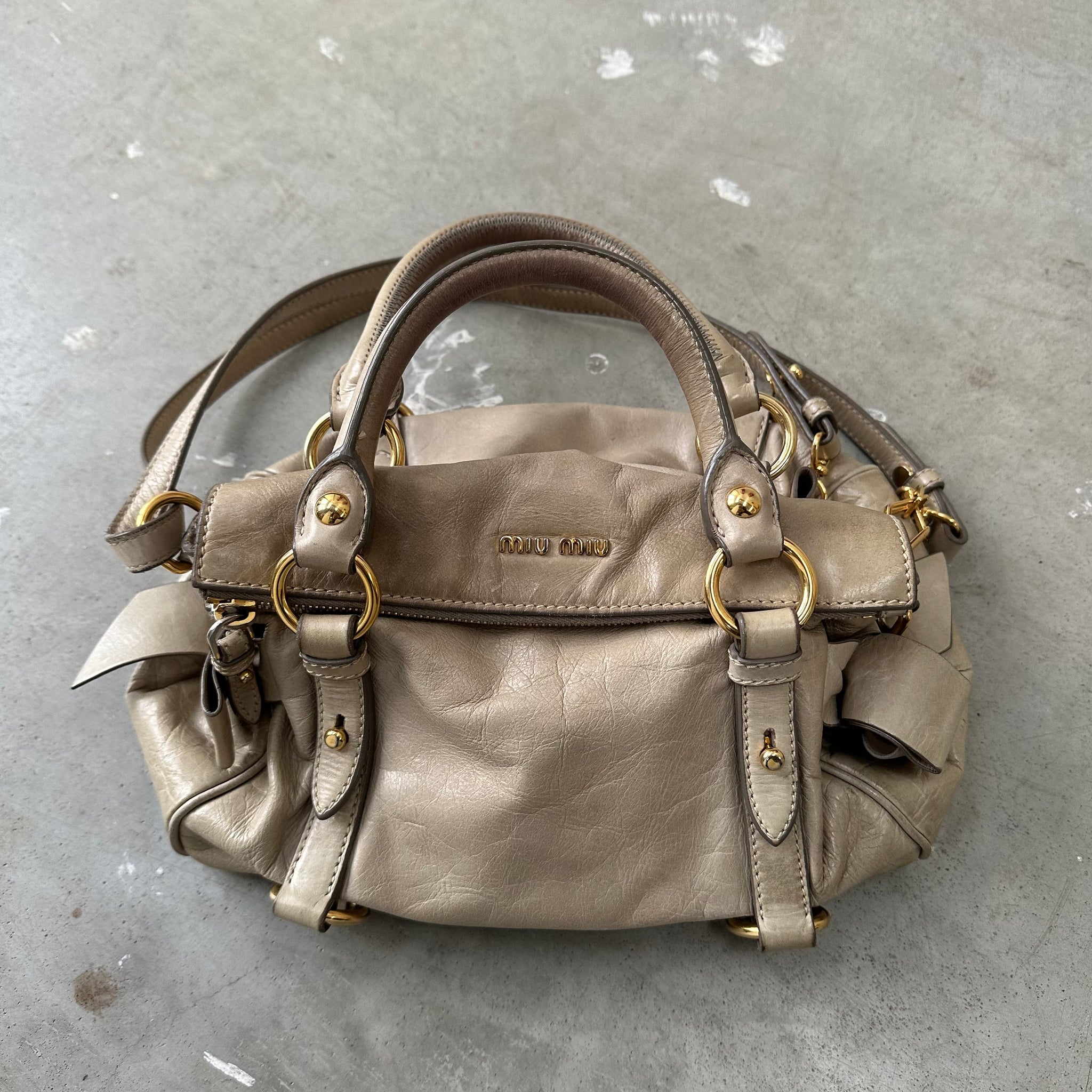 Miu Miu Beige Leather Shoulder Bag