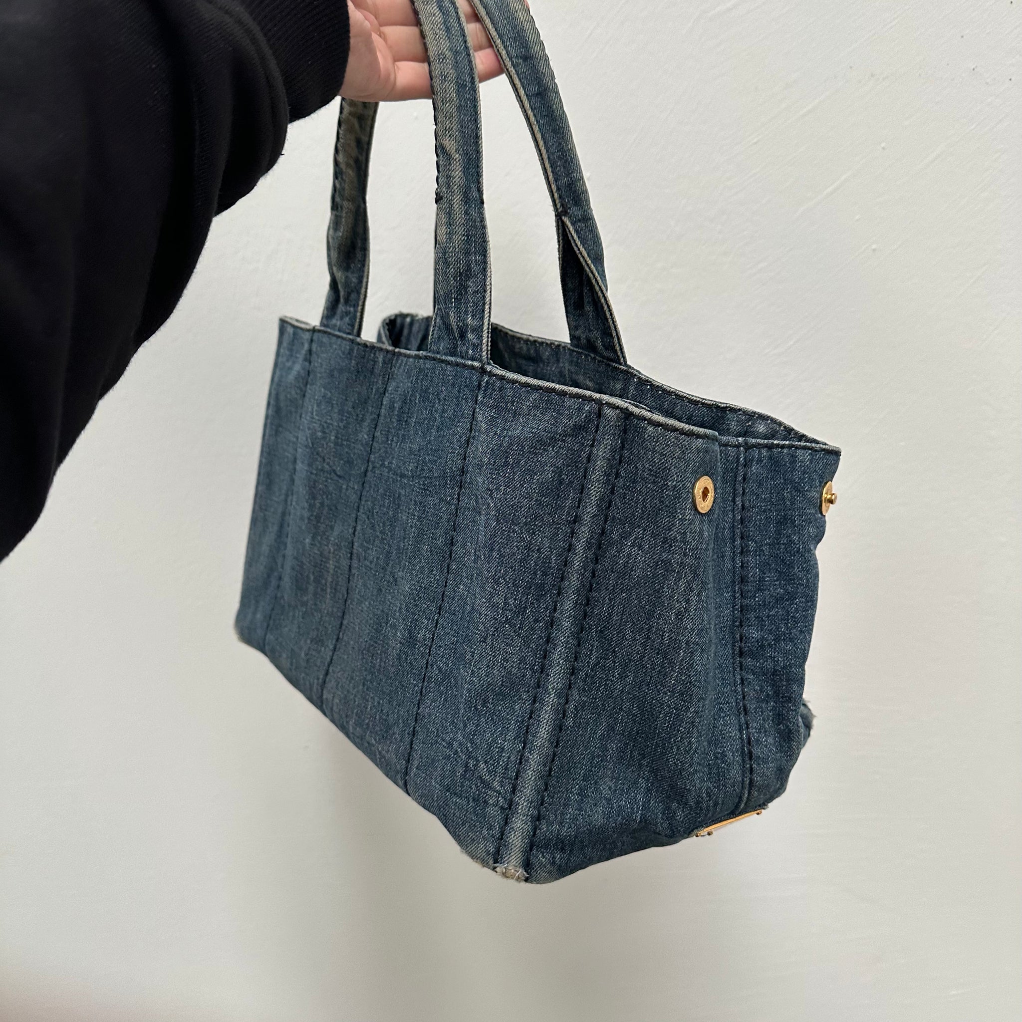 Prada Canapa Blue Thick Canvas Denim Canvas Tote Bag