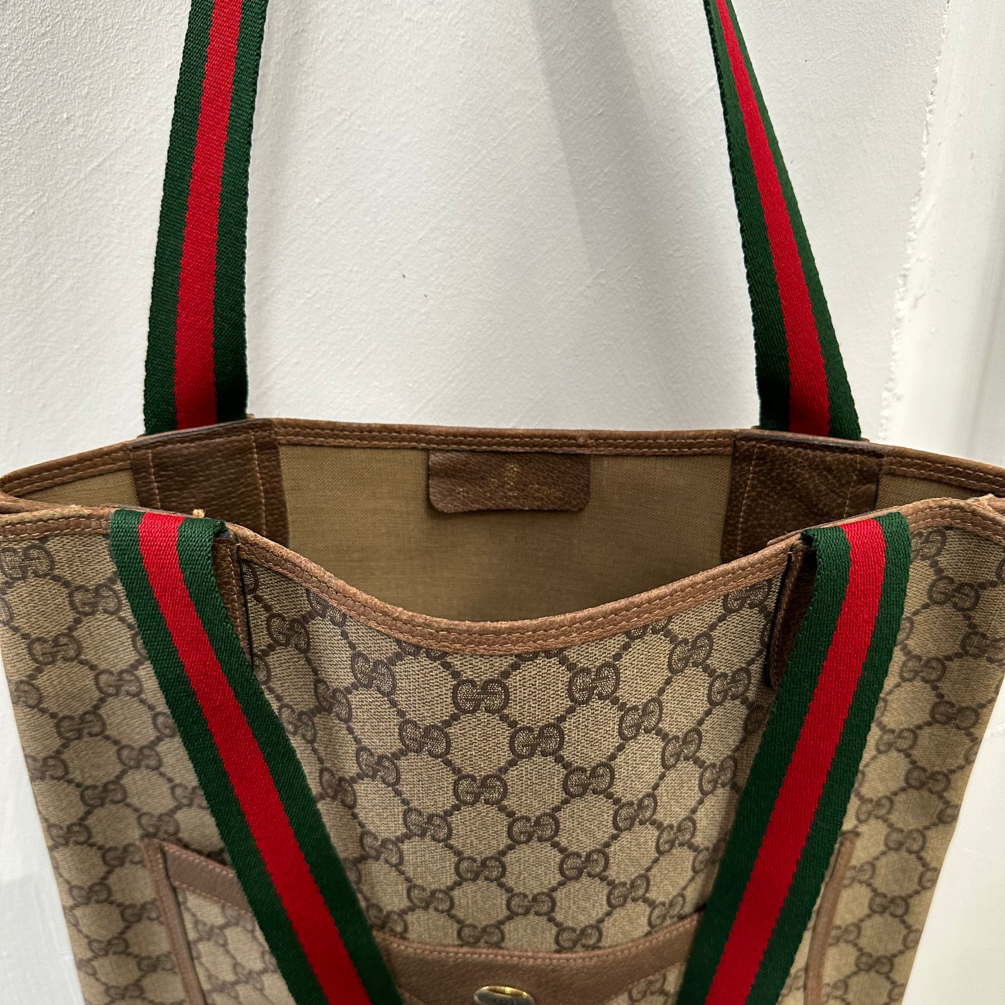 Gucci Striped Strap Logo Tote Bag